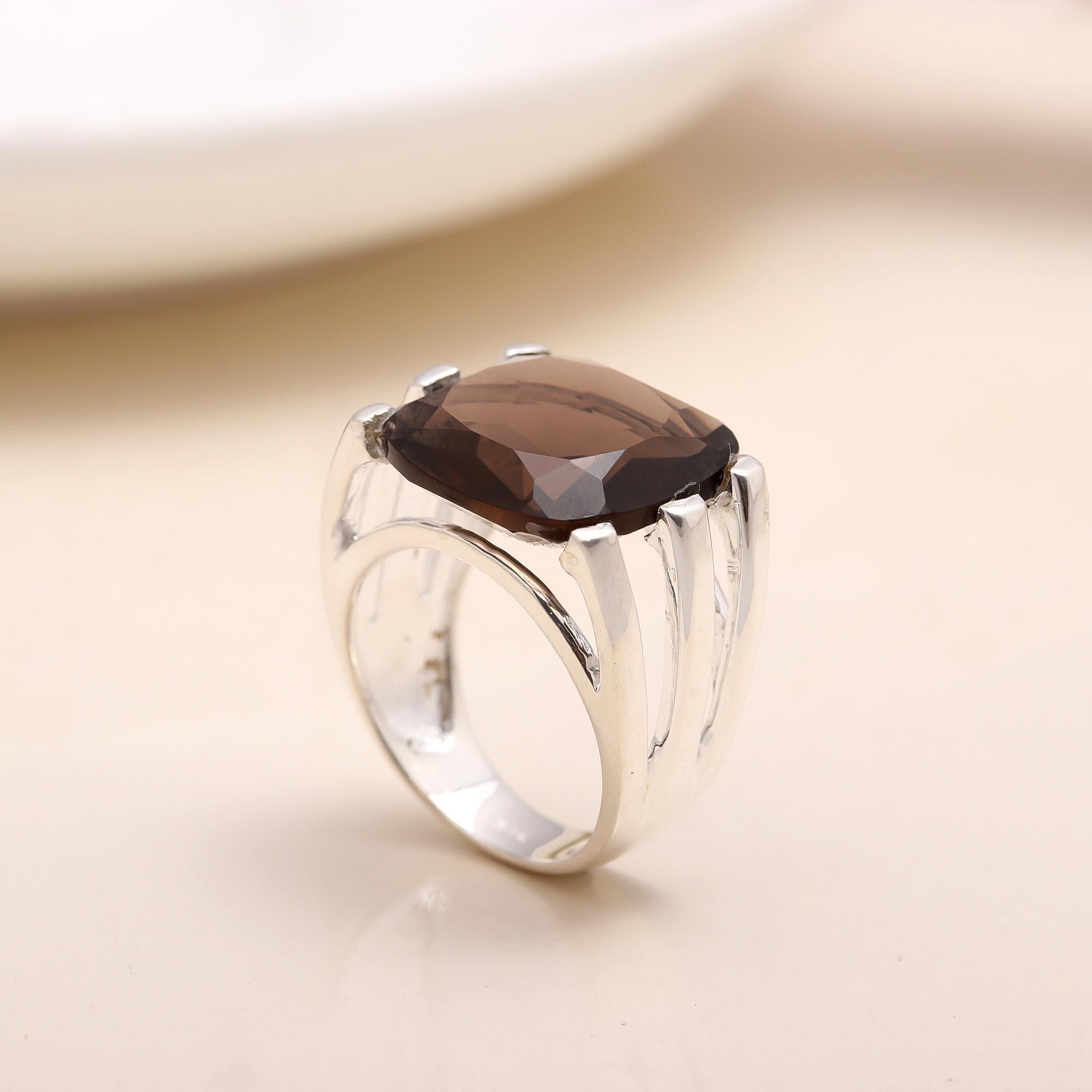 The Architectural Cushion: Split Shank Smoky Quartz Ring