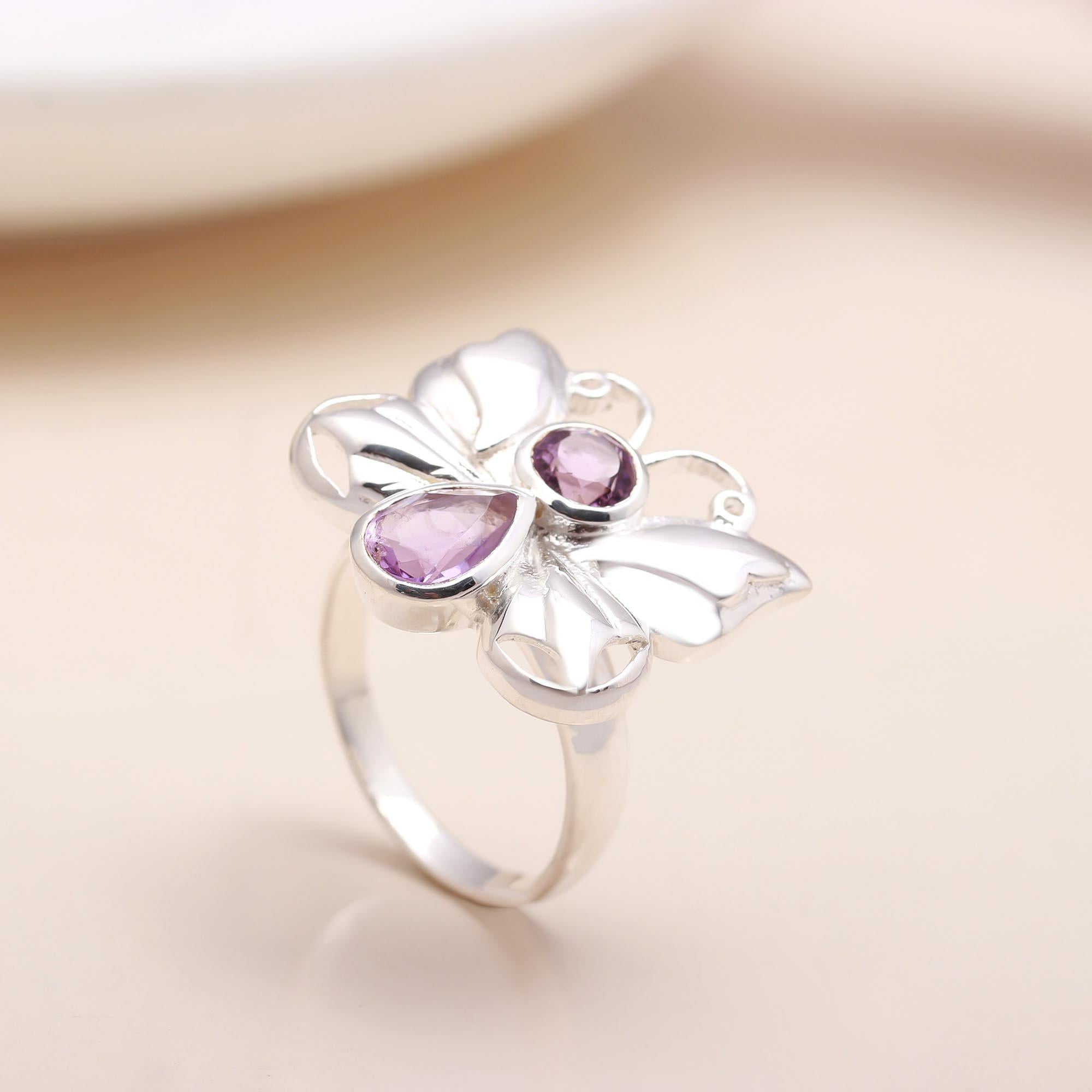 The Violet Wing: Amethyst Butterfly Ring