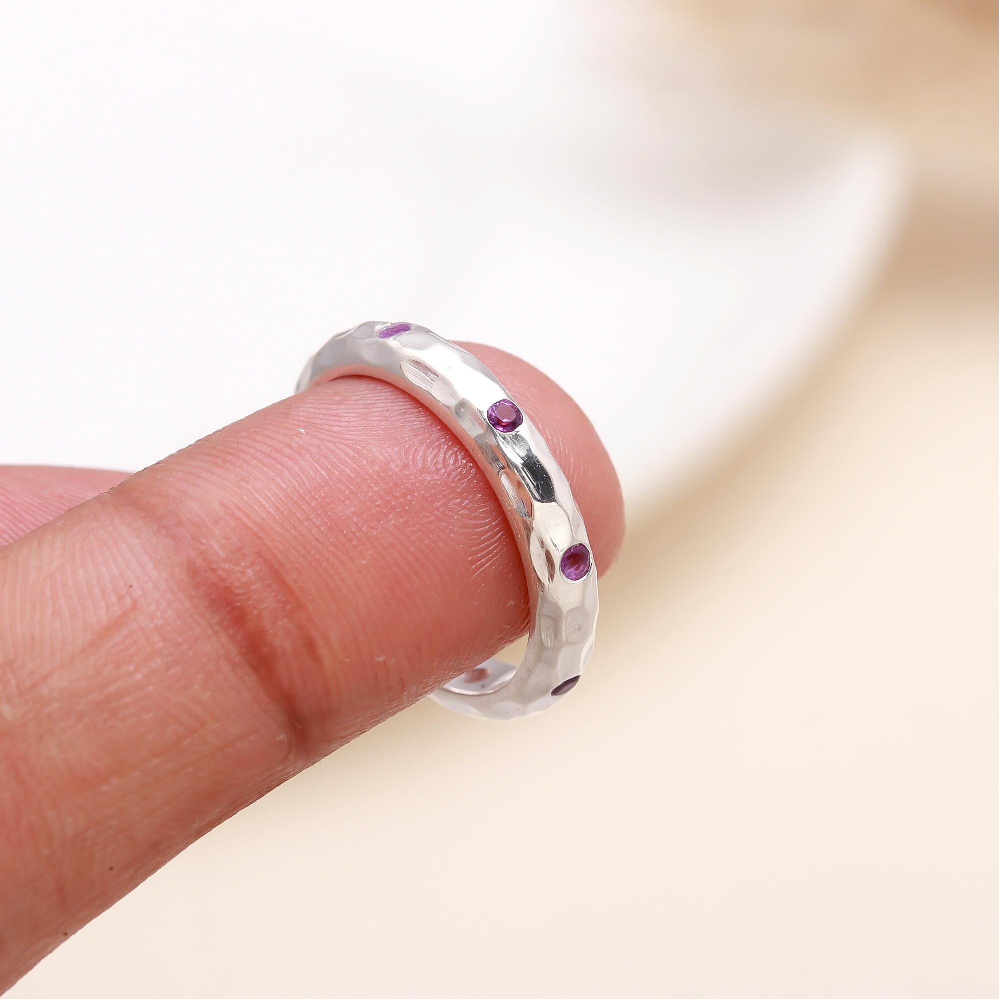 The Violet Stardust: Amethyst Textured Stacking Band