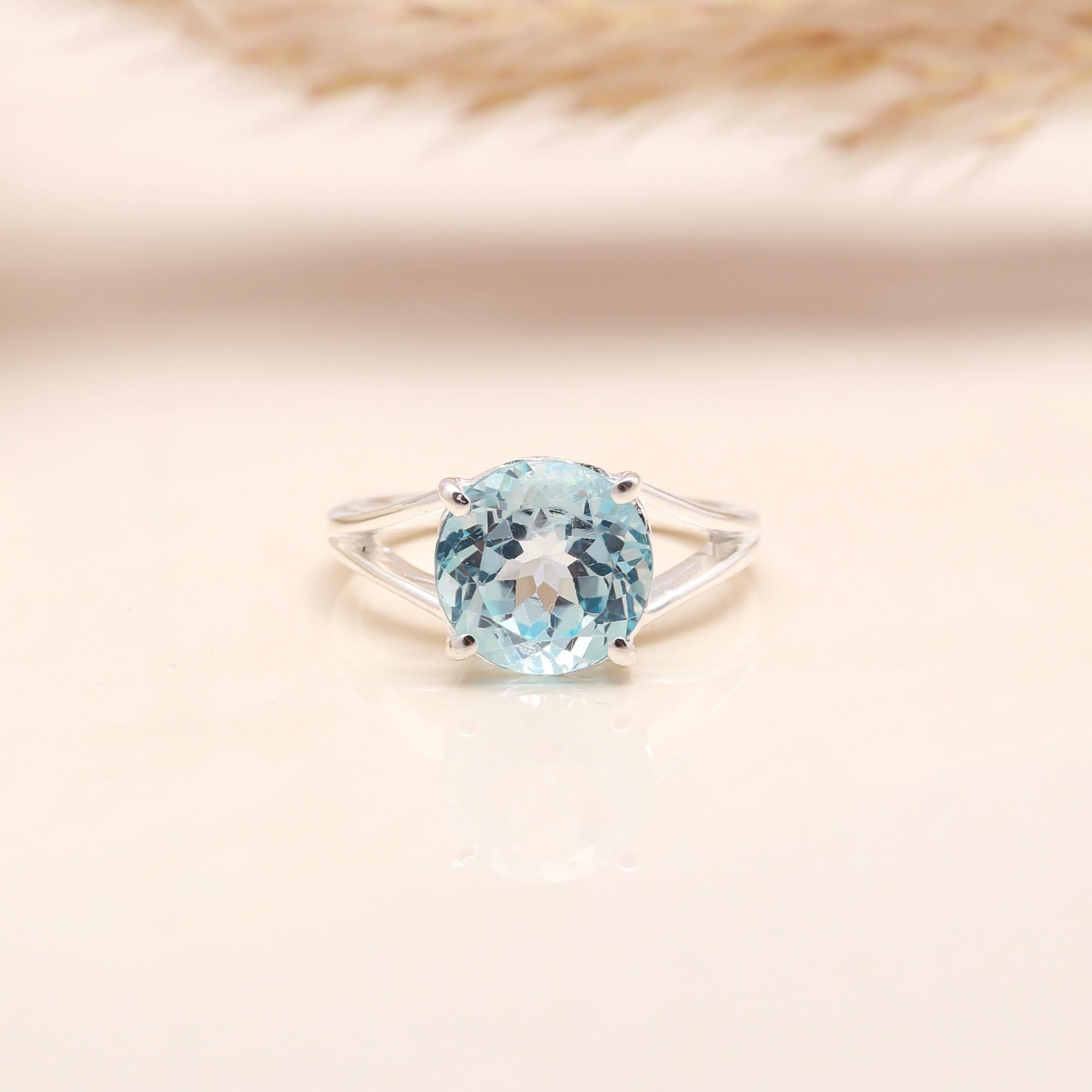 Round Blue Topaz: Vintage Style Scroll Ring