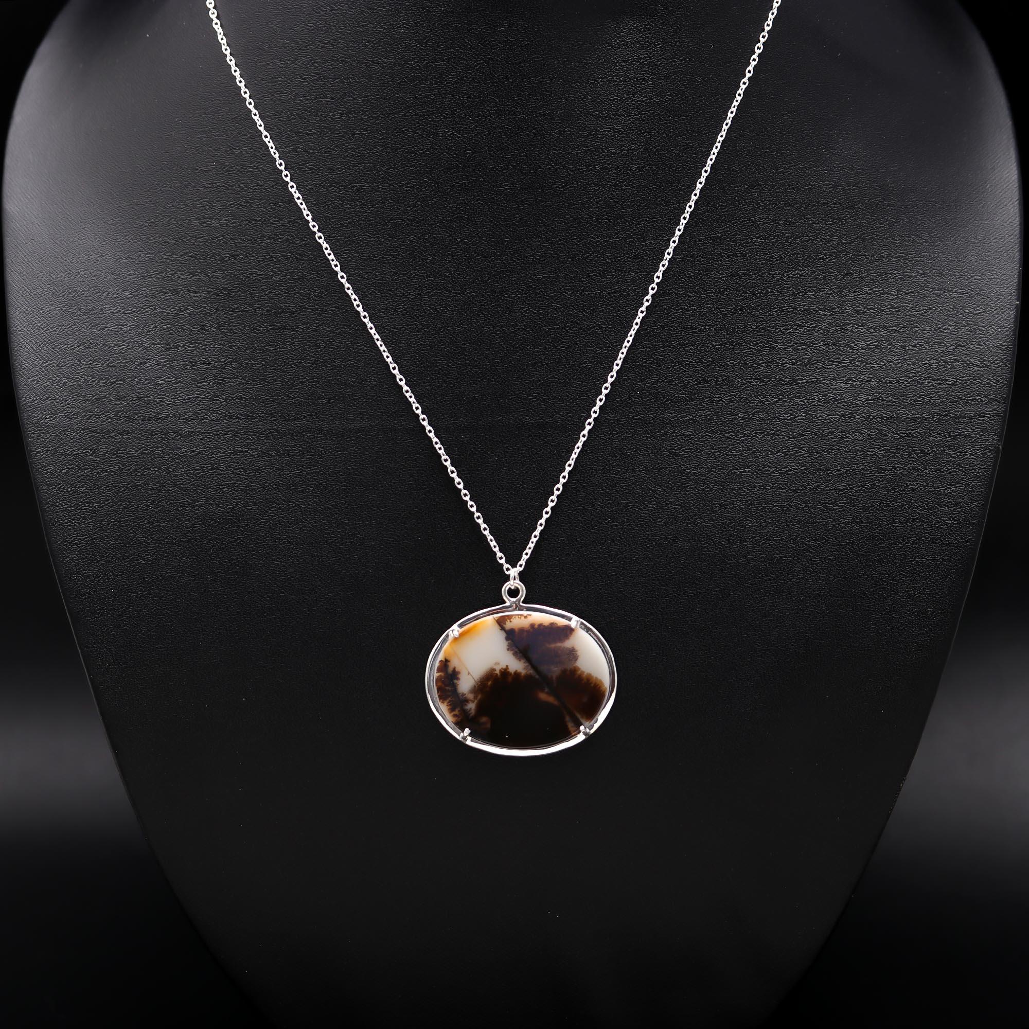 925 Silver Dendritic Agate Pendant Necklace
