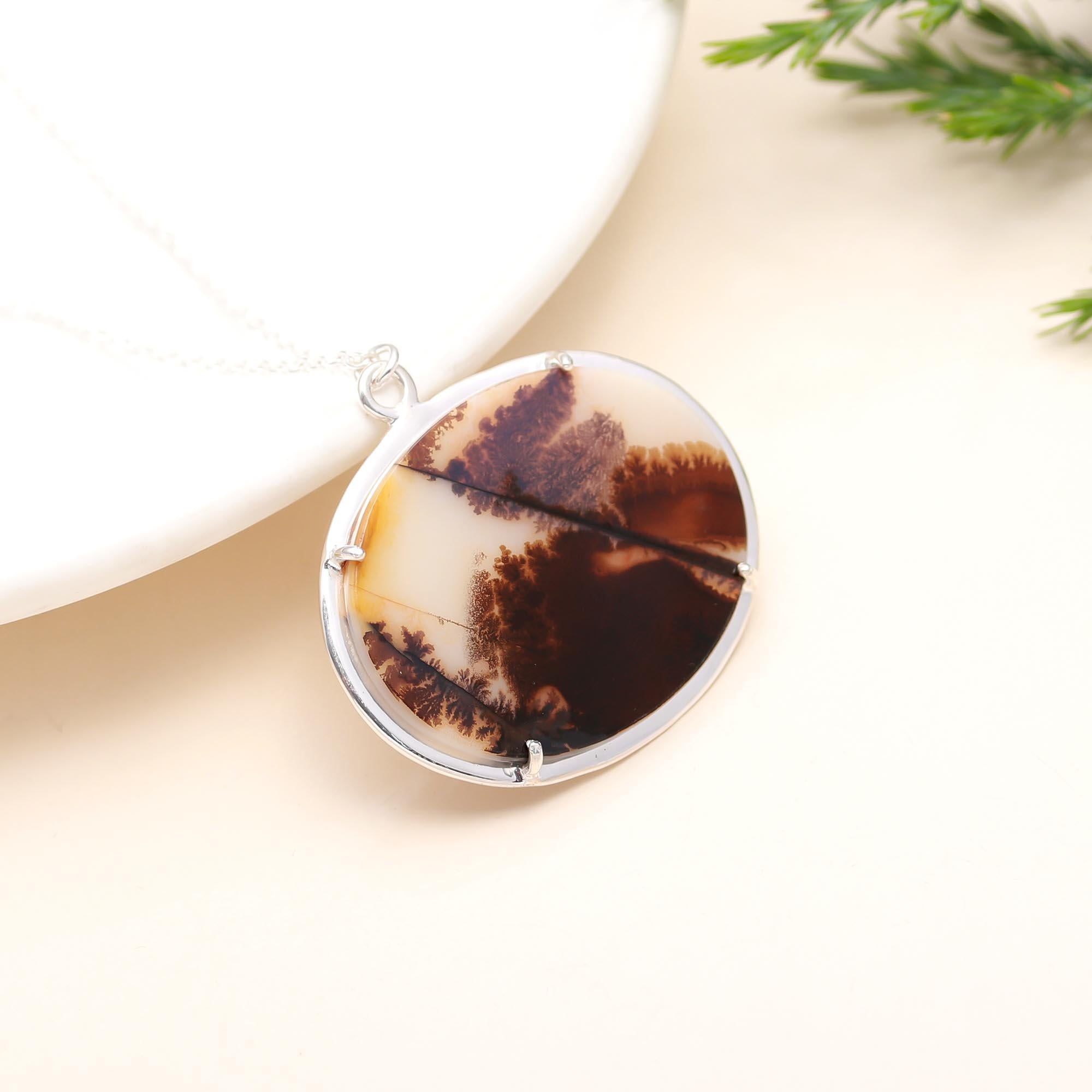 925 Silver Dendritic Agate Pendant Necklace