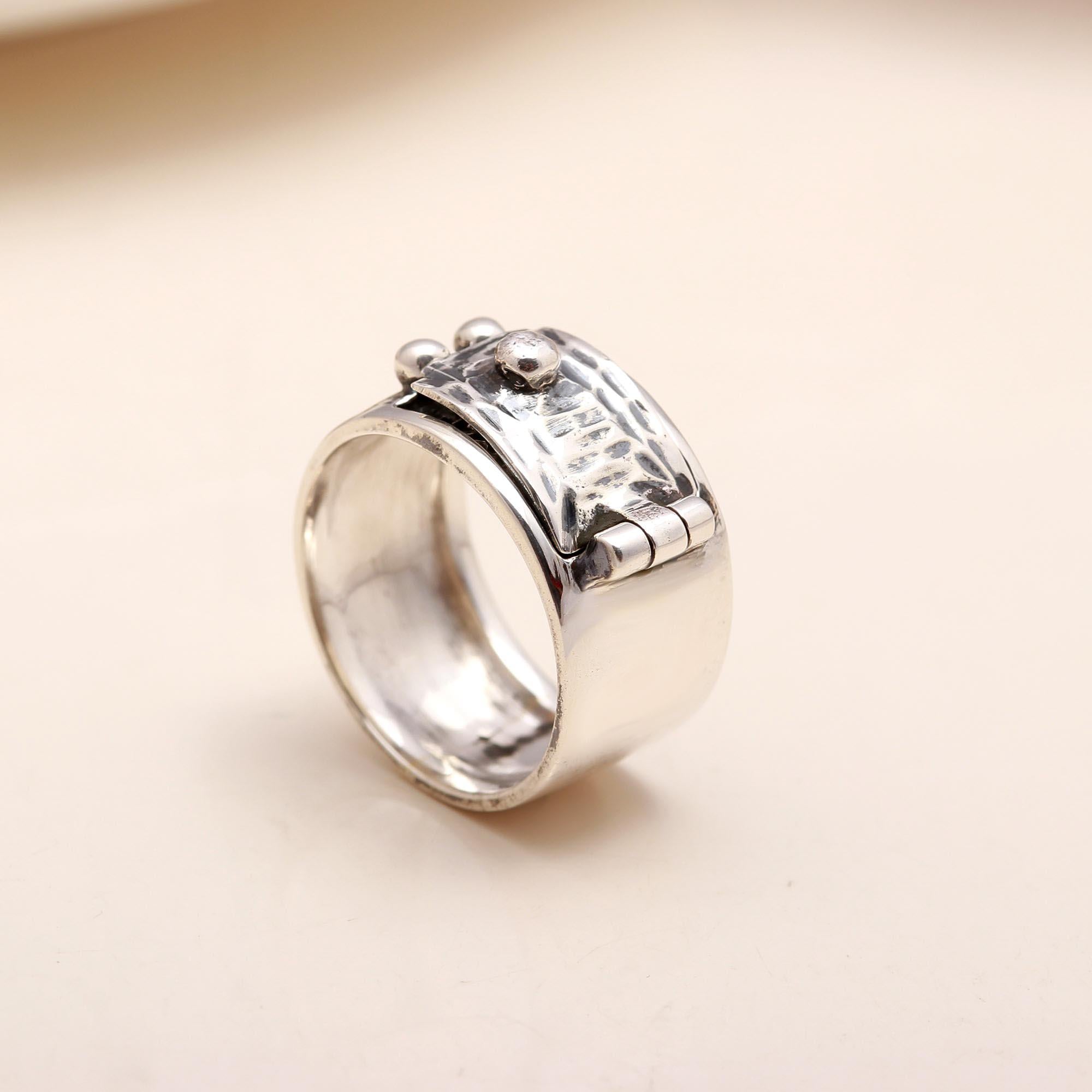 Secret Compartment: Hammered Silver Locket Ring