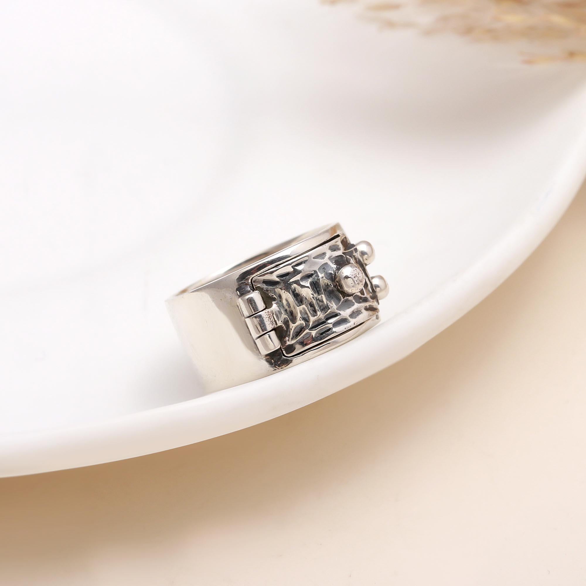 Secret Compartment: Hammered Silver Locket Ring