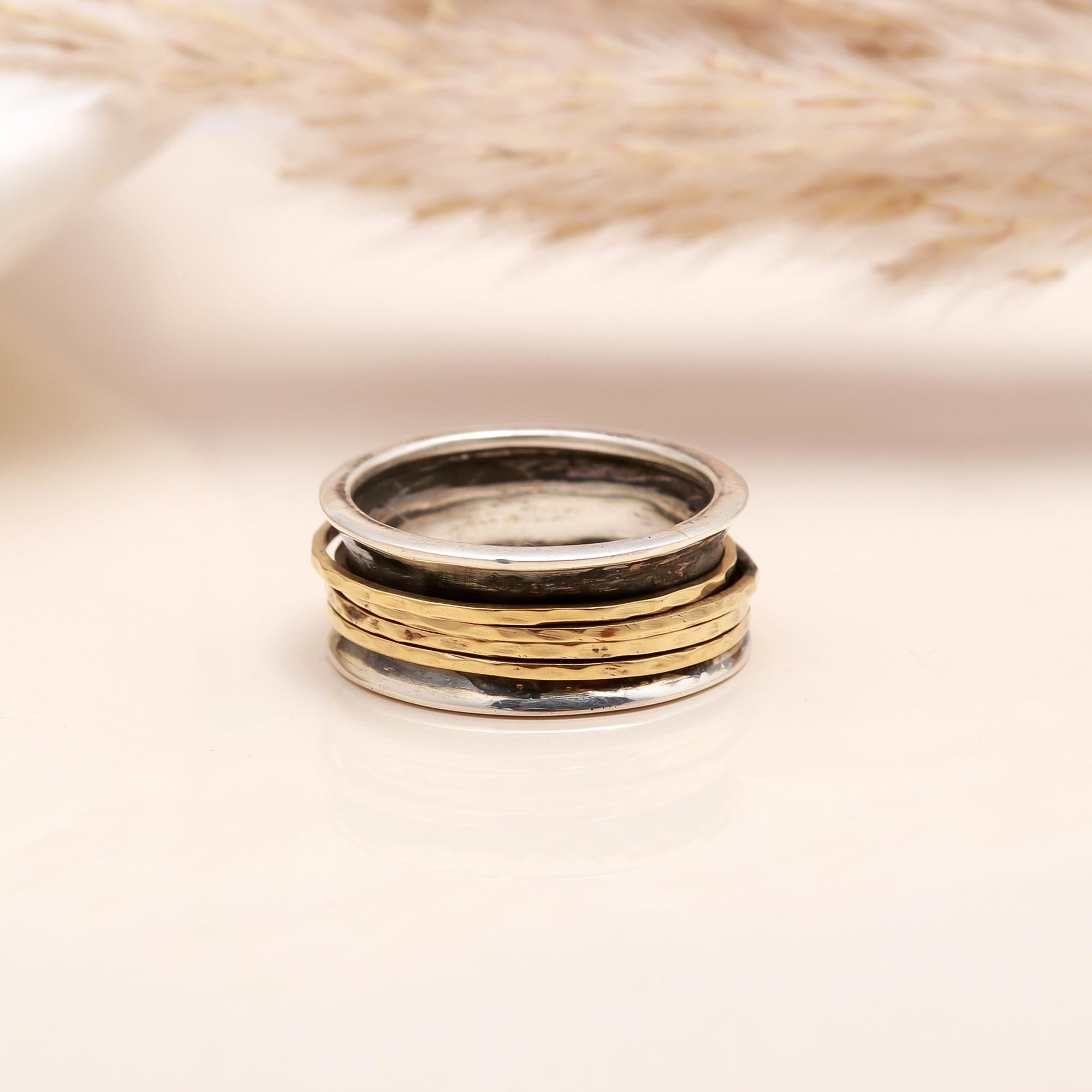 The Zen Trio: Wide Band Mixed Metal Spinner Ring
