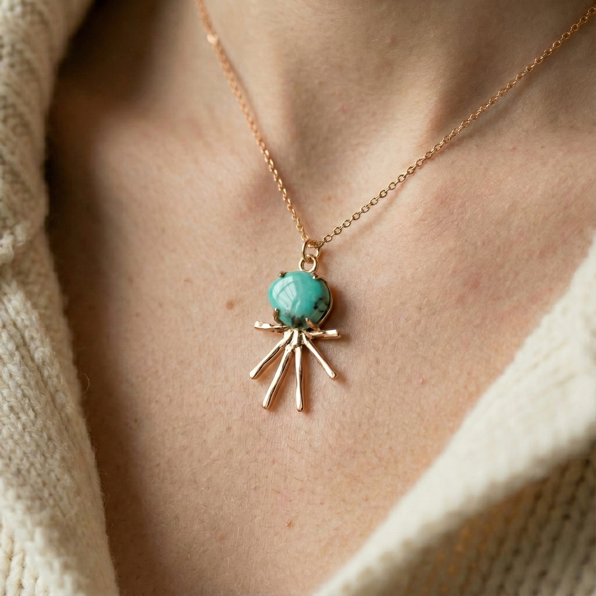 925 Silver Turquoise Sunburst Pendant Necklace