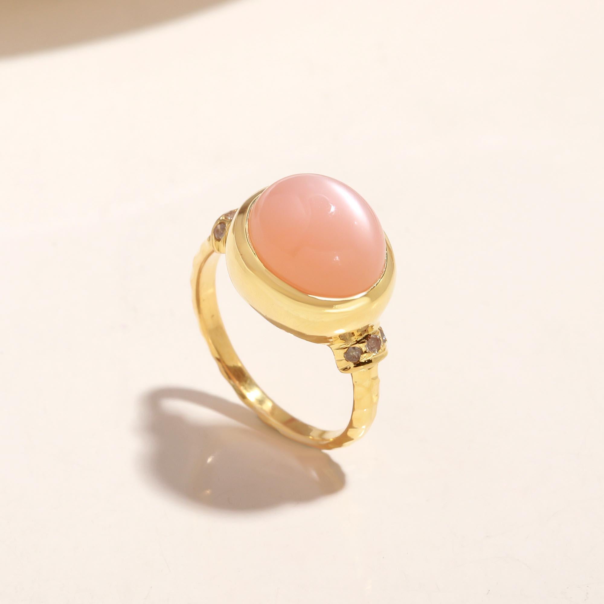 The Pink Opal Elegance: Gold Cabochon Ring