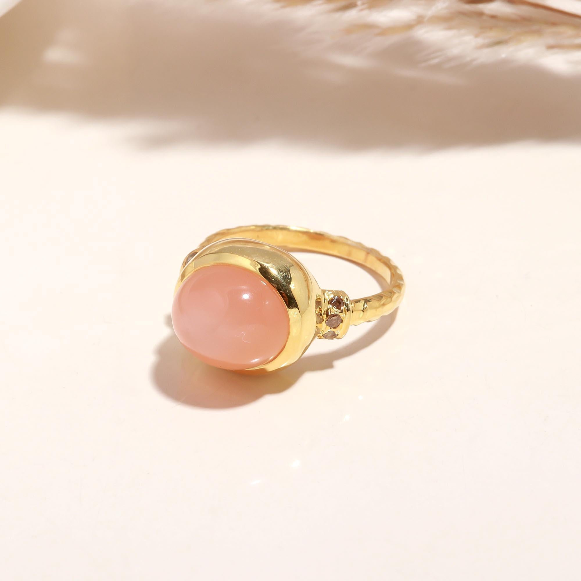 The Pink Opal Elegance: Gold Cabochon Ring