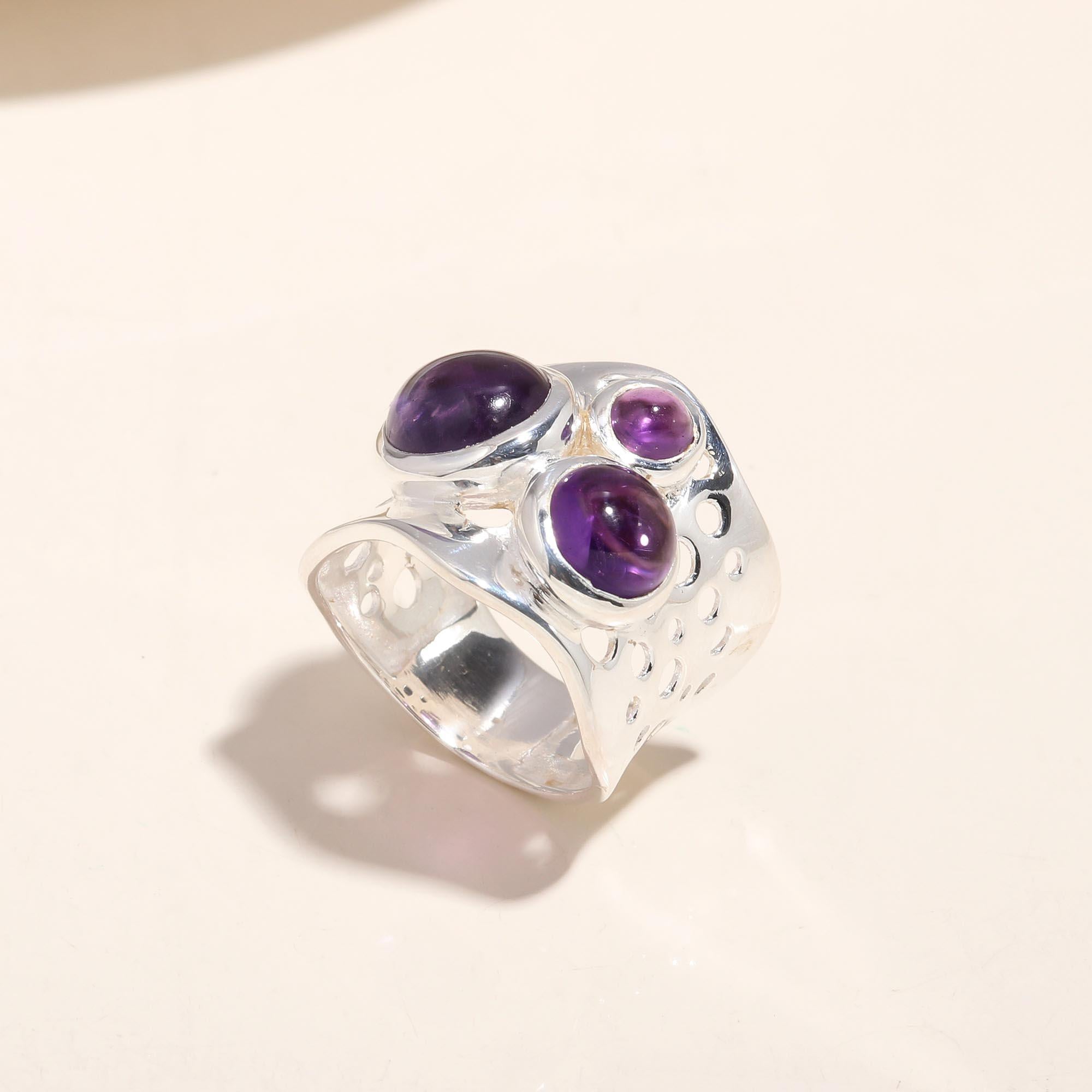 The Violet Lattice: Wide Perforated Band Ring