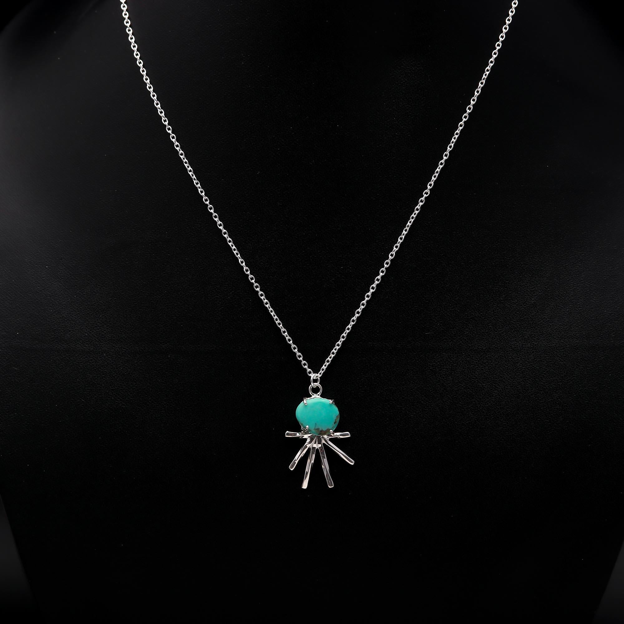 925 Silver Turquoise Sunburst Pendant Necklace
