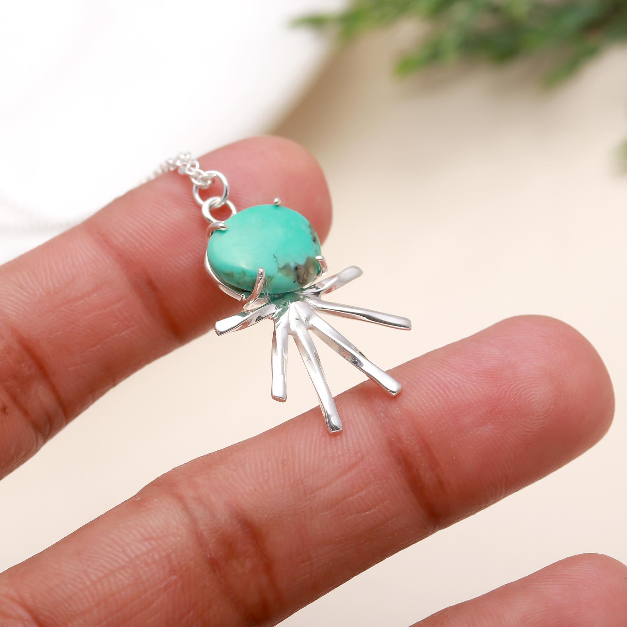 925 Silver Turquoise Sunburst Pendant Necklace