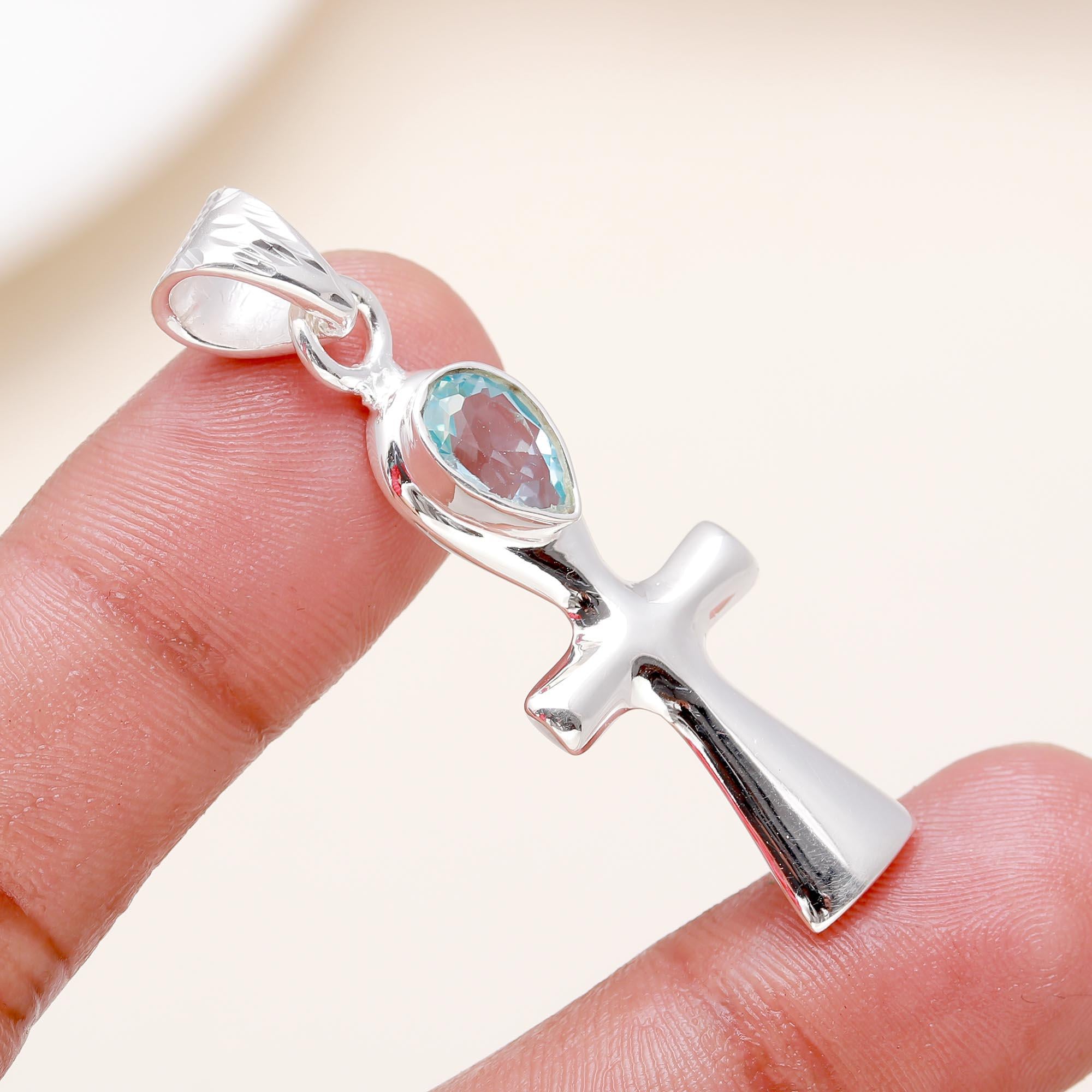 The Azure Prism: Blue Topaz Square Modern Silver Pendant