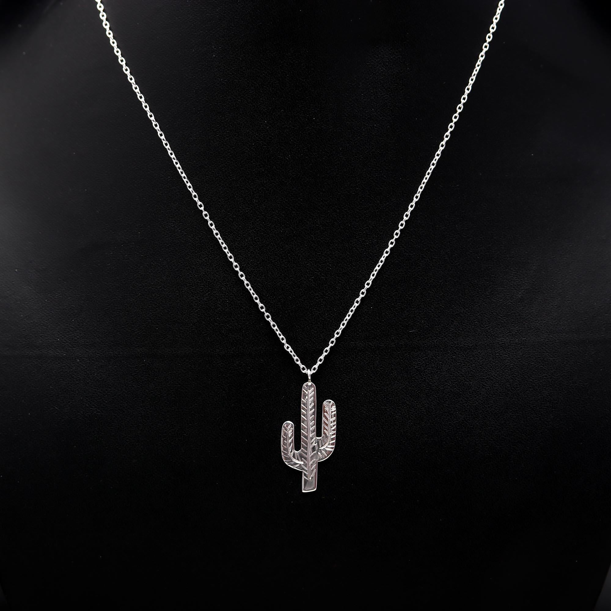 925 Silver Cactus Pendant Necklace