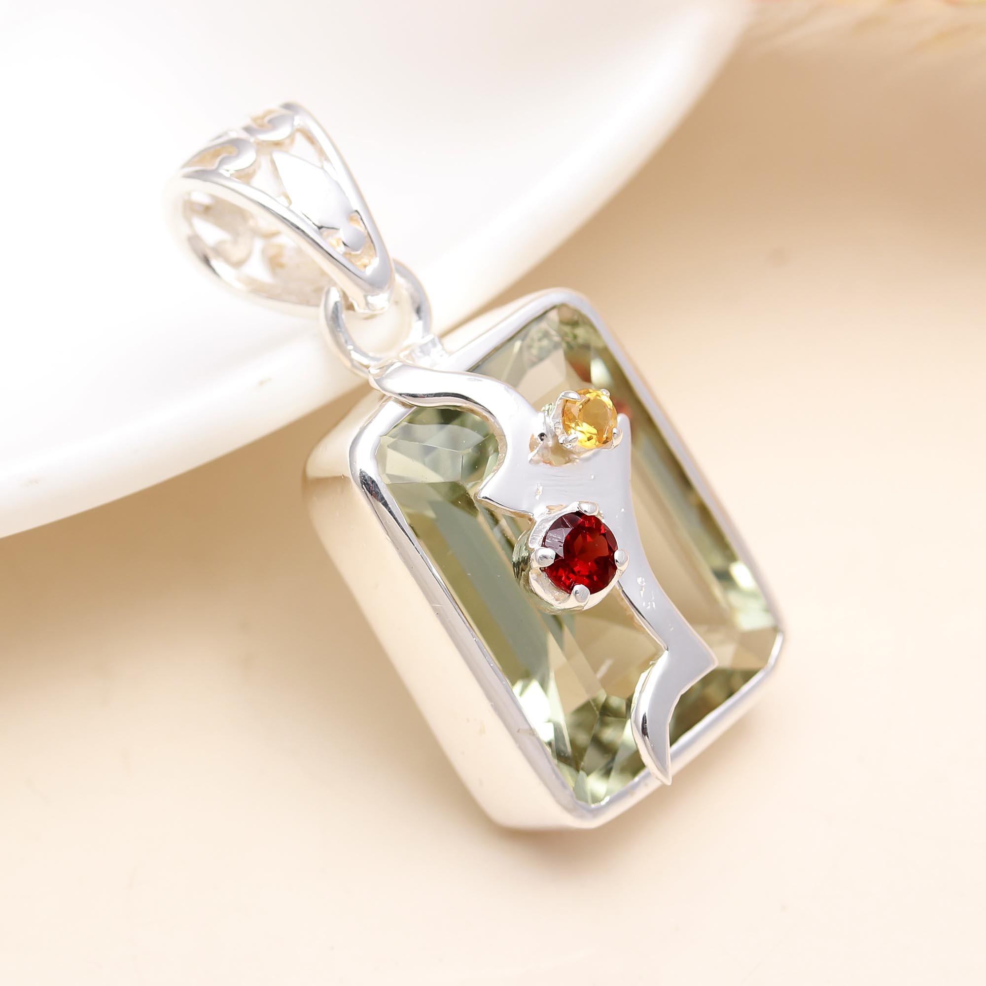 The Nature's Palette: Green Amethyst & Multi-Gem Pendant