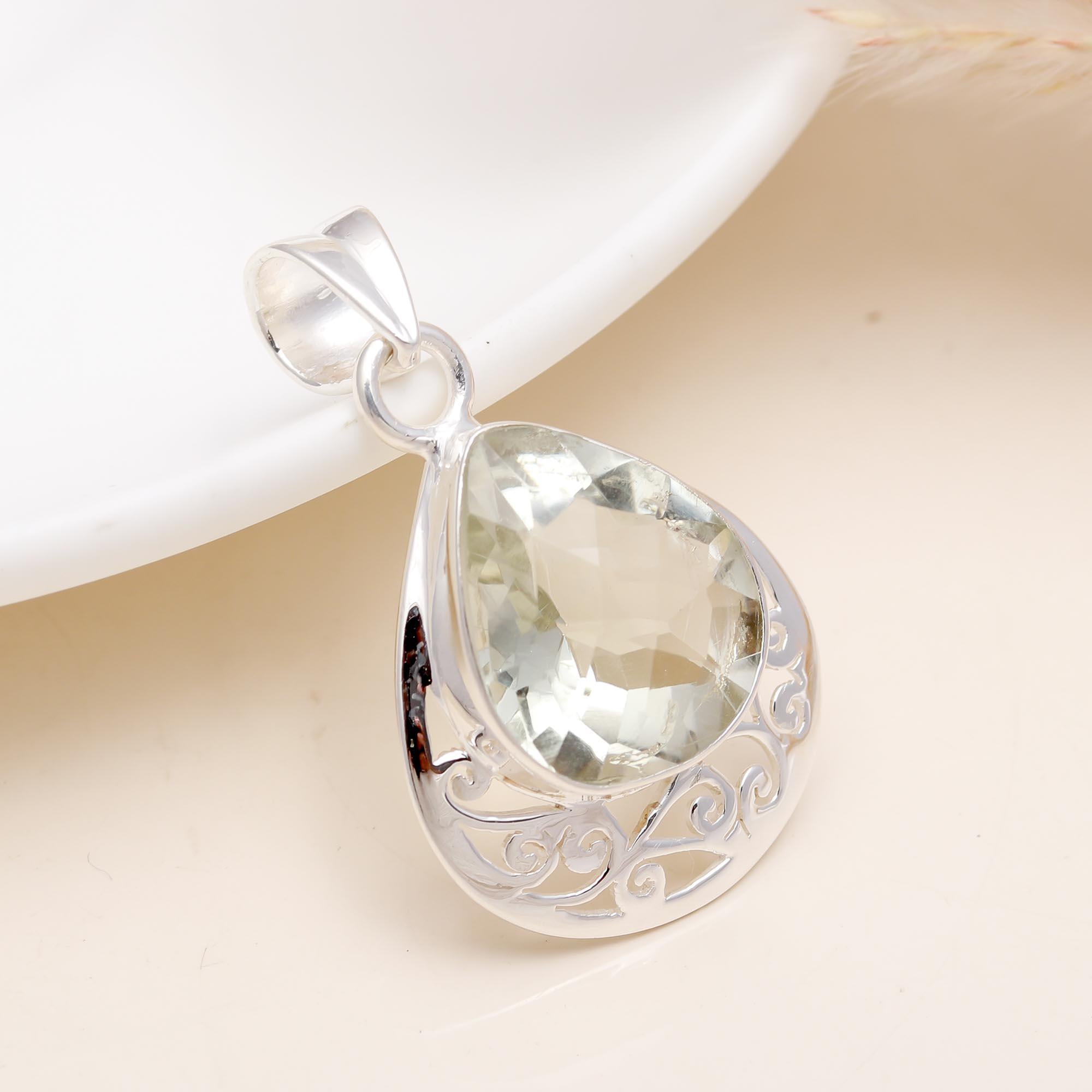 The Mint Drop: Green Amethyst Pear Filigree Pendant
