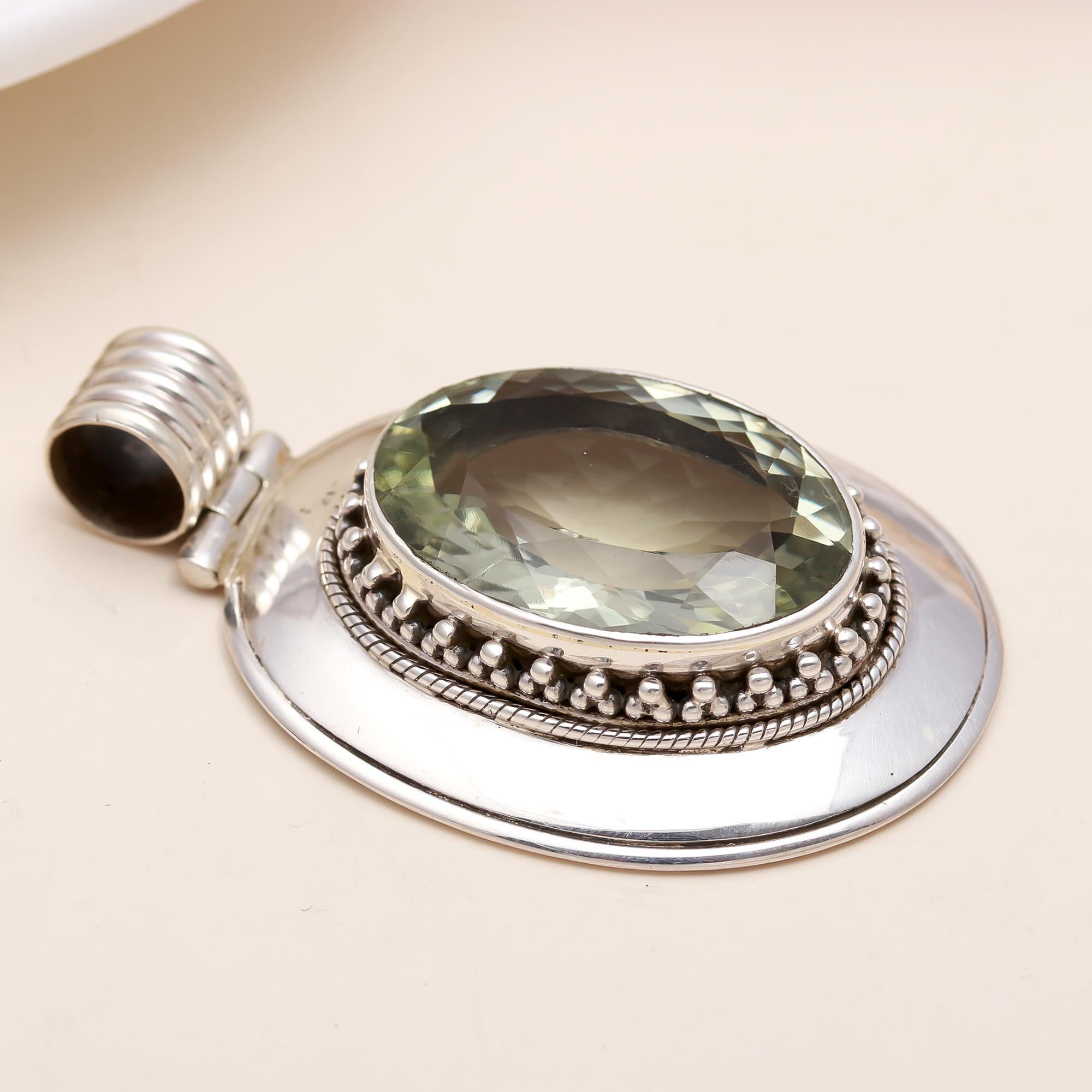 The Vintage Mint: Large Green Amethyst Textured Pendant