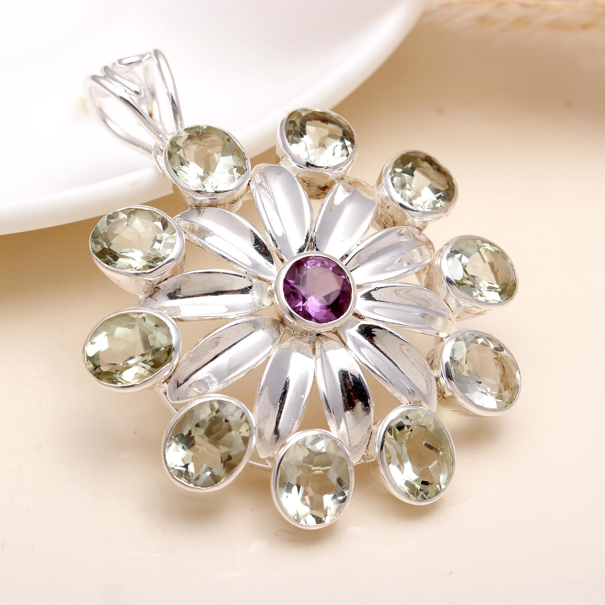 The Dual Bloom Floral: Multi-Stone Floral Cluster Pendant