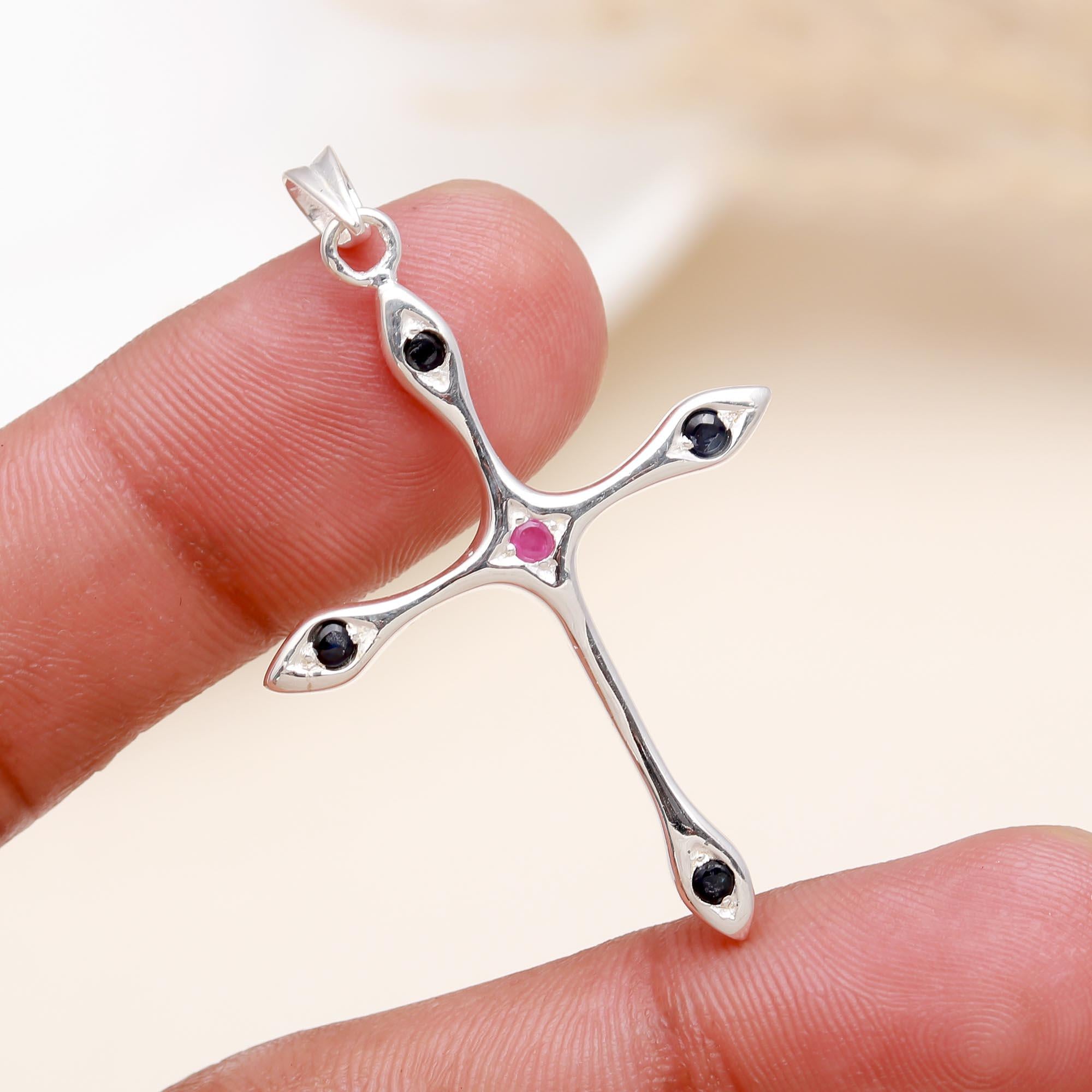 The Divine Gem Cross : Black Spinel & Ruby Cross