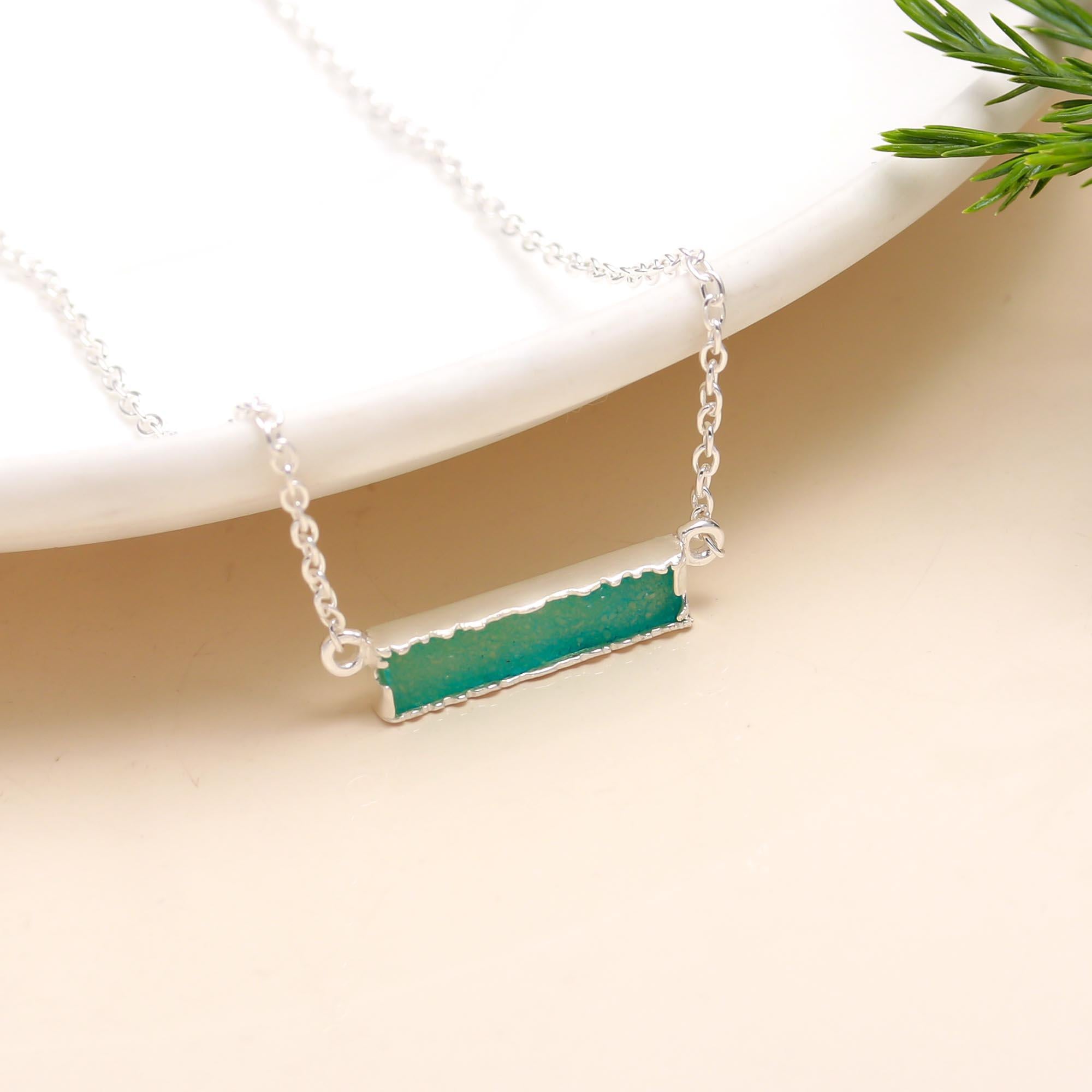 925 Silver Turquoise Bar Pendant Necklace
