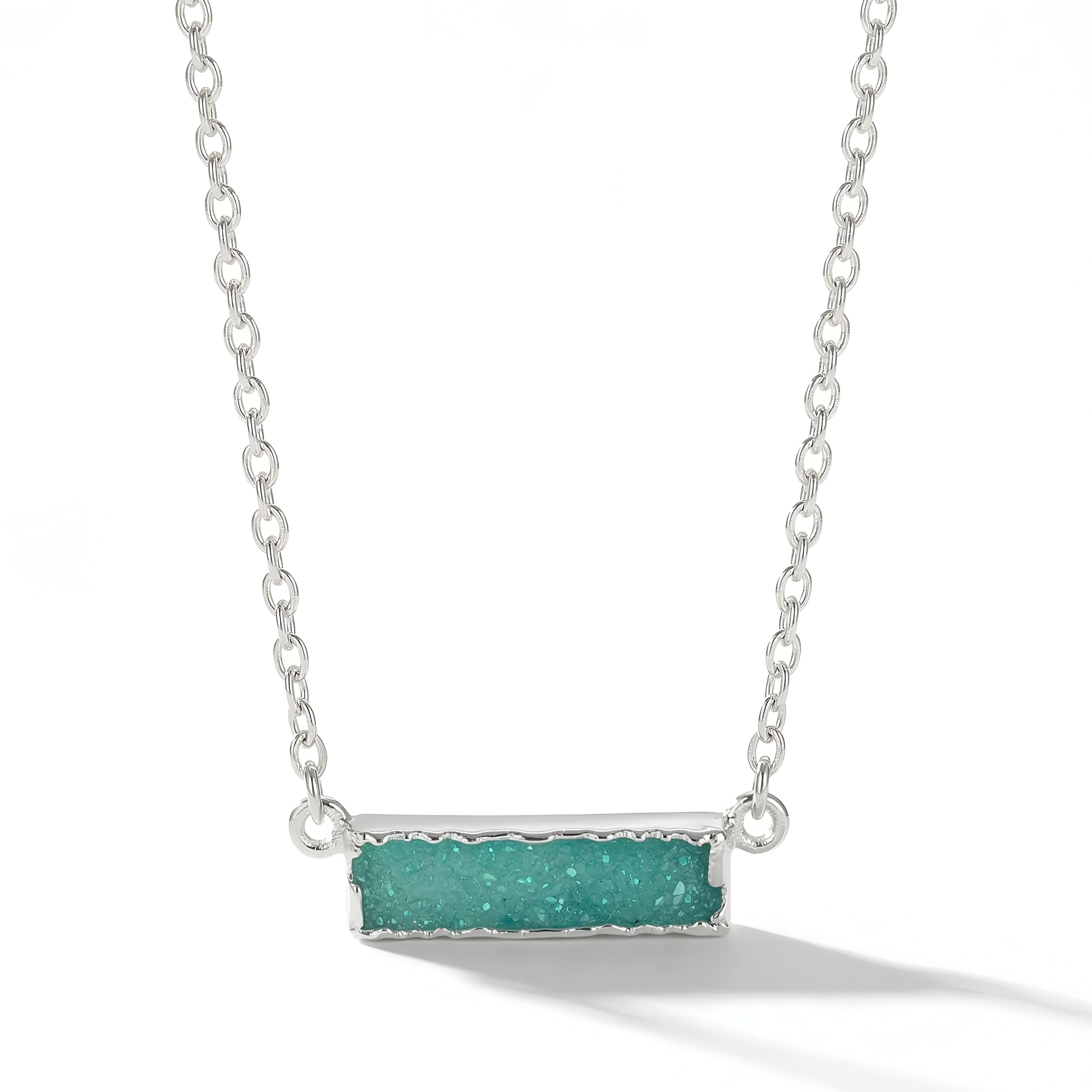 The Verdant Stardust: Green Drusy Bar Silver Necklace