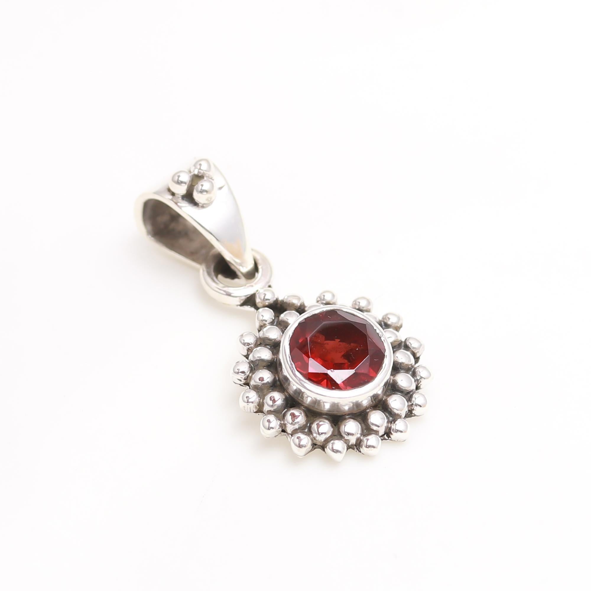 The Granulated Sun Pendant: Garnet Beaded Halo Charm