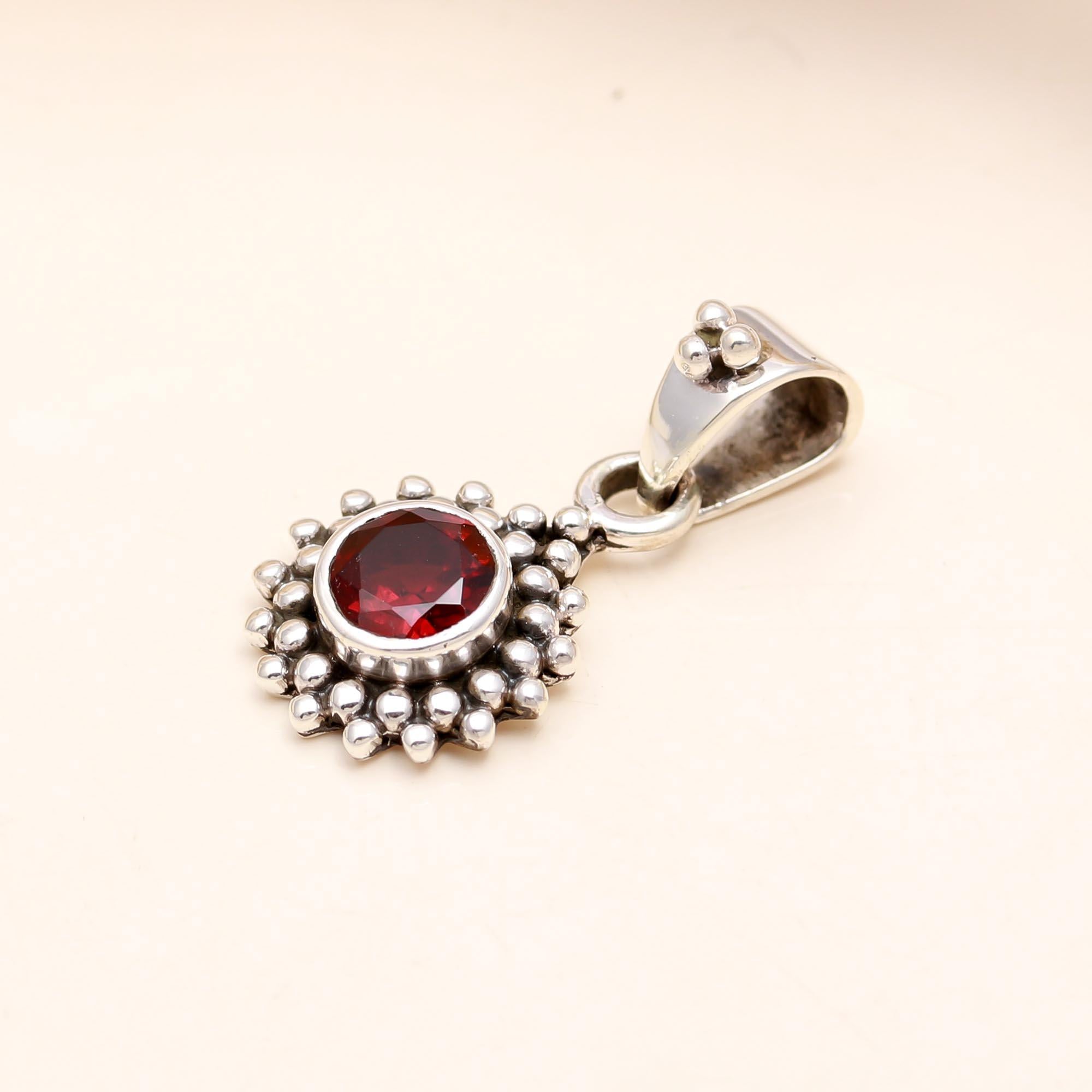 The Granulated Sun Pendant: Garnet Beaded Halo Charm