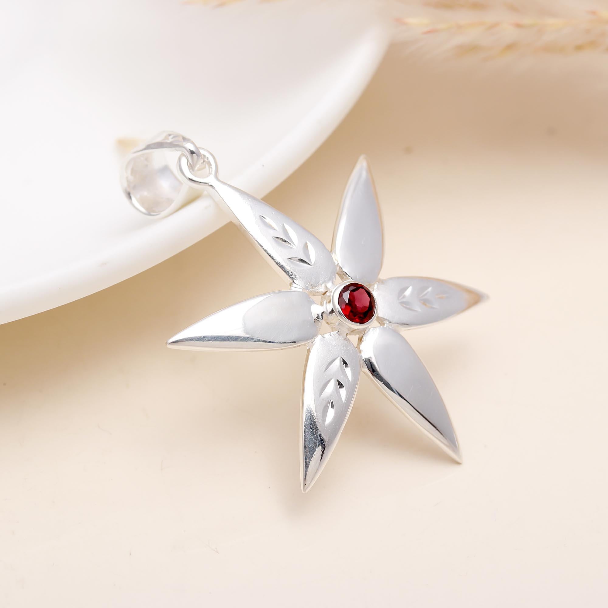 The Starflower Point: Garnet Pointed Flower Pendant