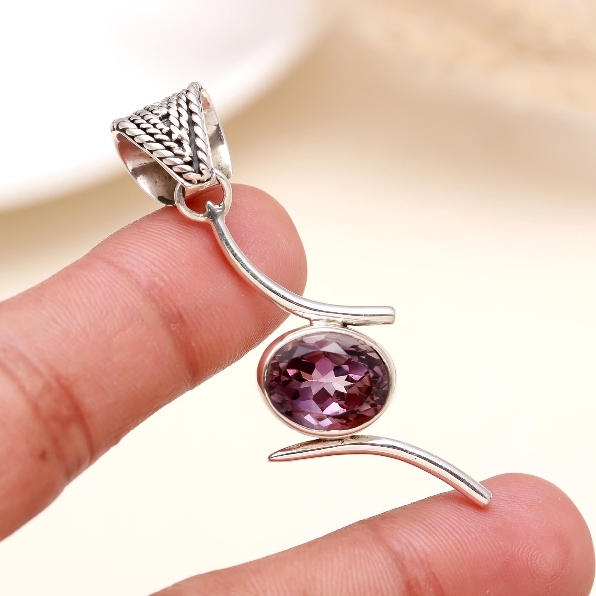 Sterling Silver 925 Round Purple Amethyst Pendant Necklace