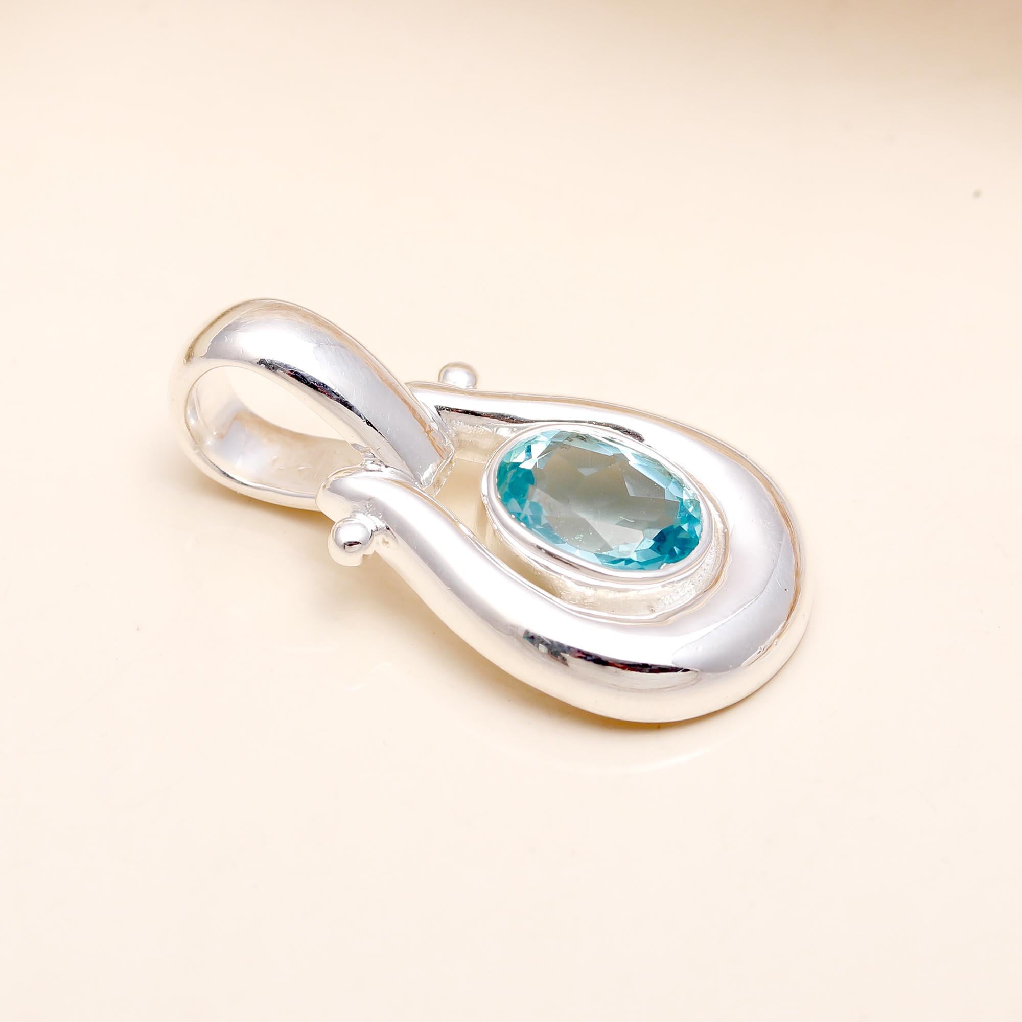 Blue Topaz Natural Gemstone Pendant