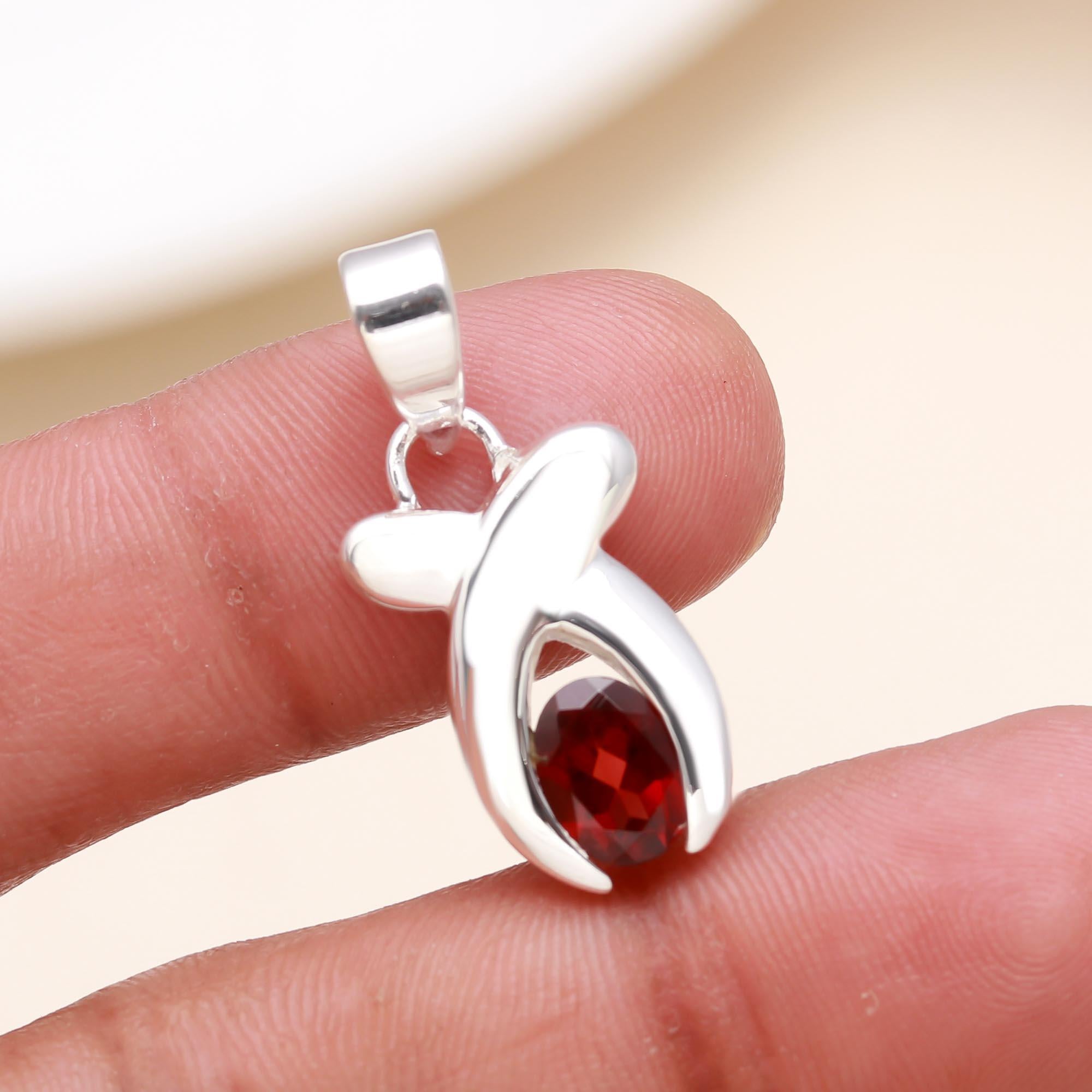 The Crimson Curve: Modern Abstract Red Garnet Sculptural Pendant