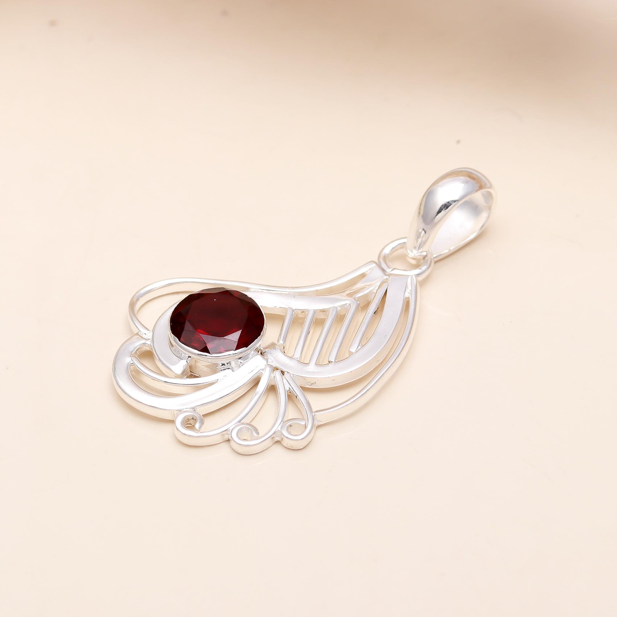 Red Garnet Pendant 925 Sterling Silver Pendant