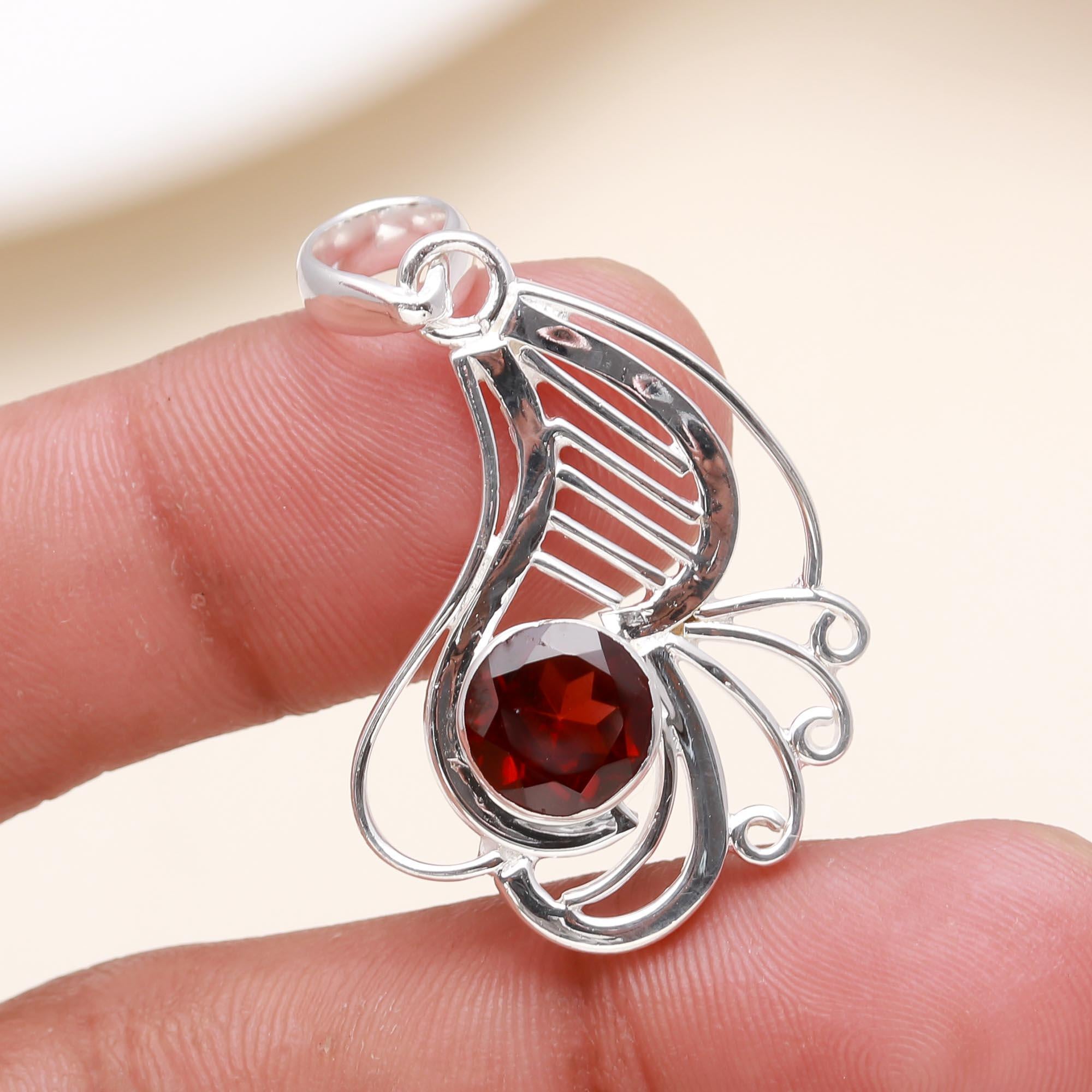 Red Garnet Pendant 925 Sterling Silver Pendant