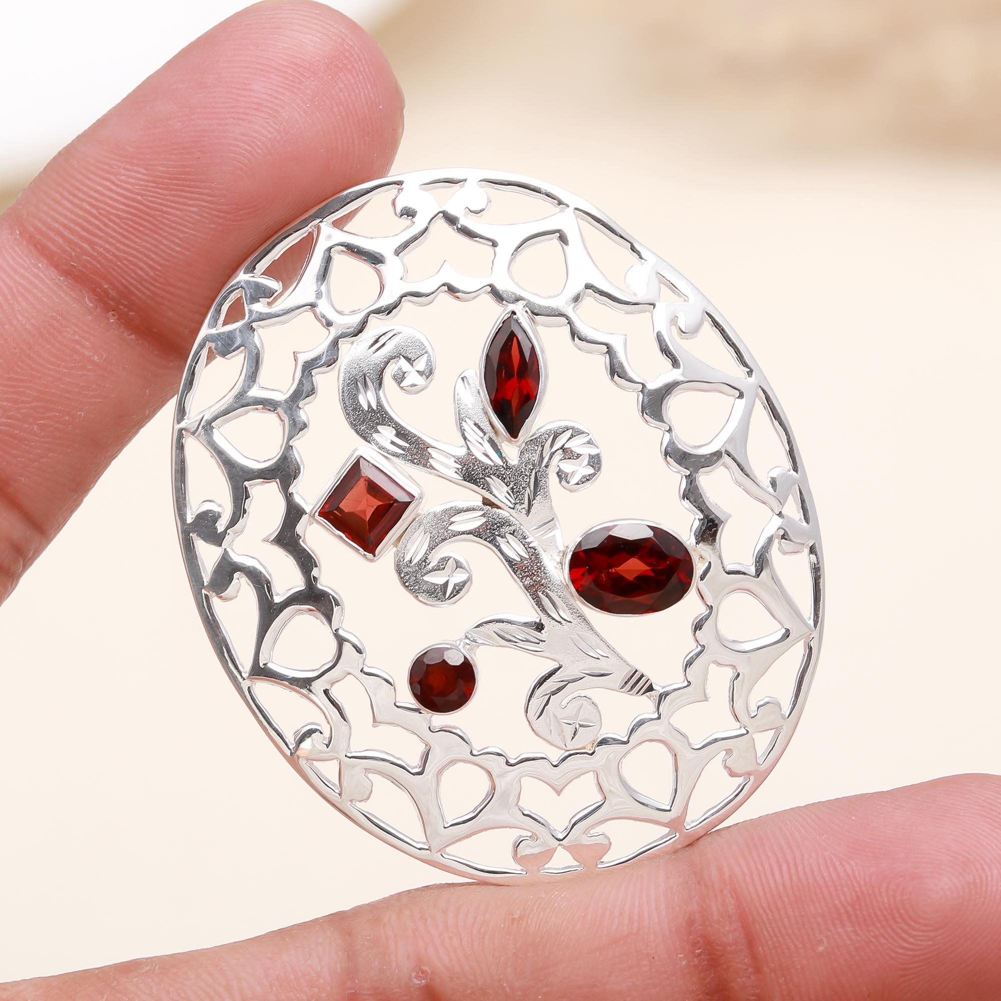 Unique Celtic Theme Sterling Silver Garnet Pendant