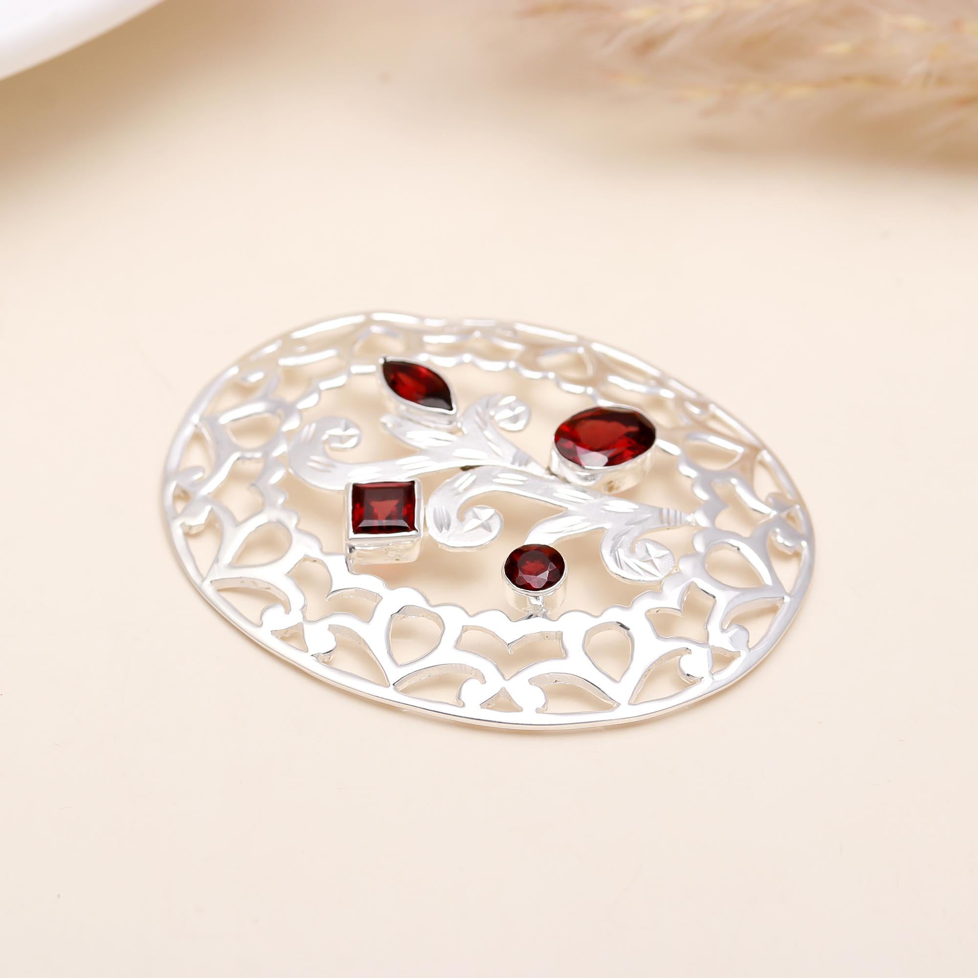 Unique Celtic Theme Sterling Silver Garnet Pendant