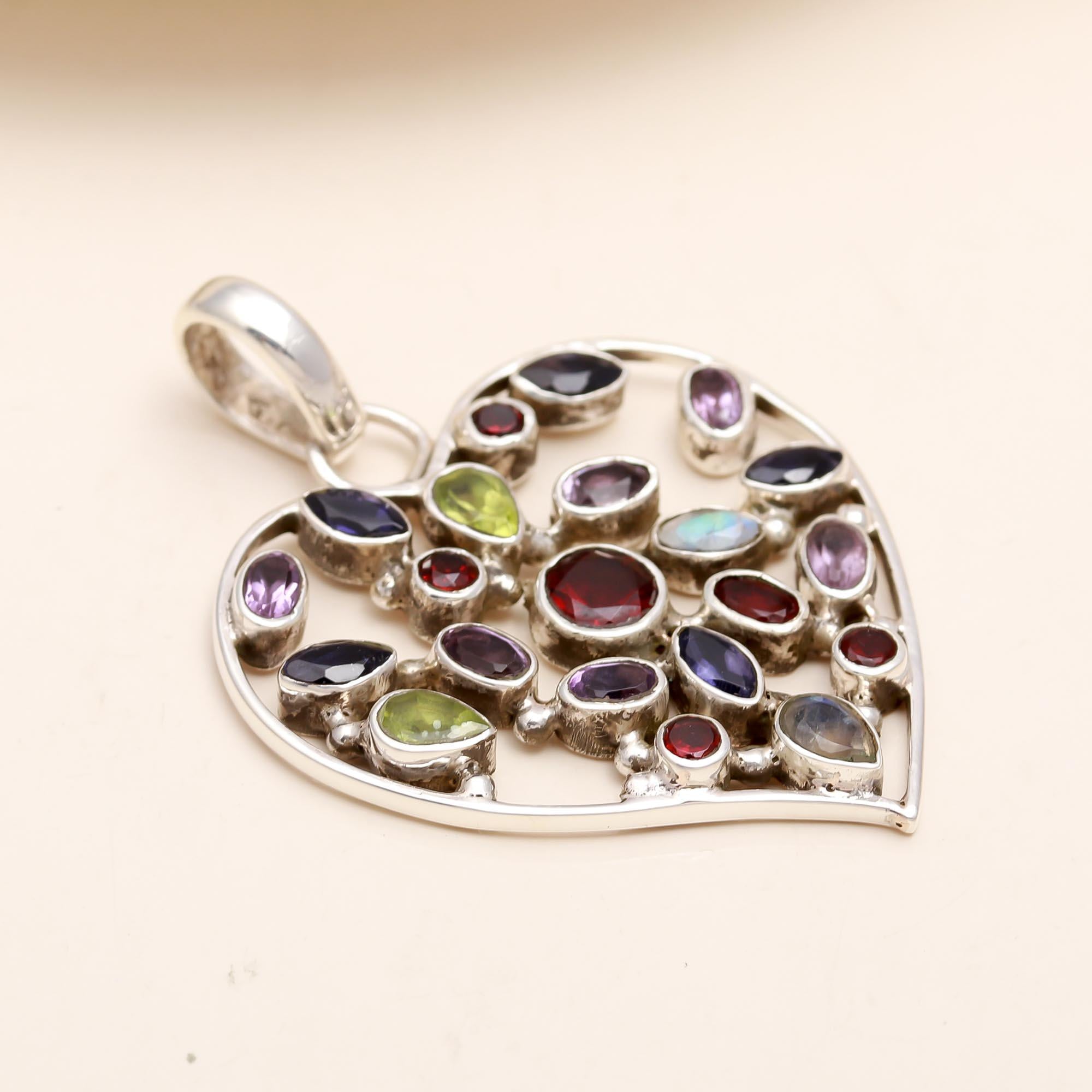 The Rainbow Heart: Multi-Gemstone Love Pendant