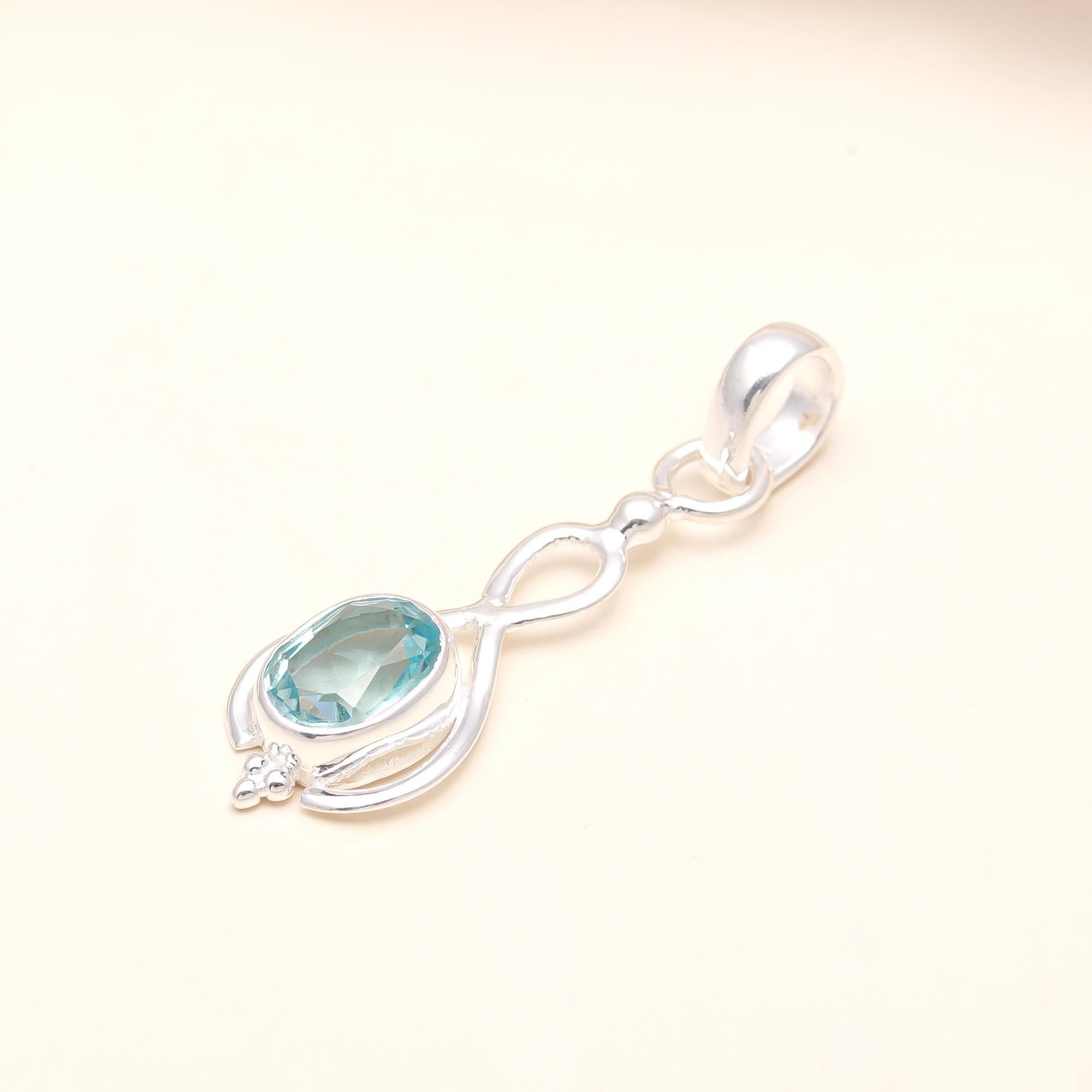 Blue Topaz Natural Gemstone Pendant in 925 Sterling Silver