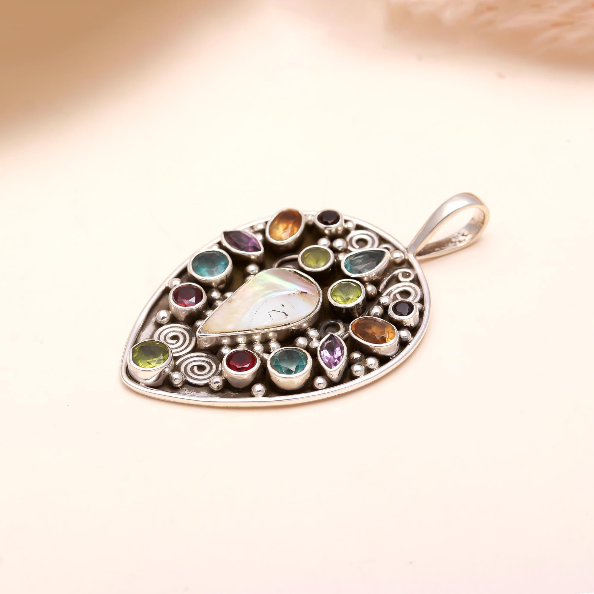 The Chroma Mosaic: Multi-Gem Silver Pendant