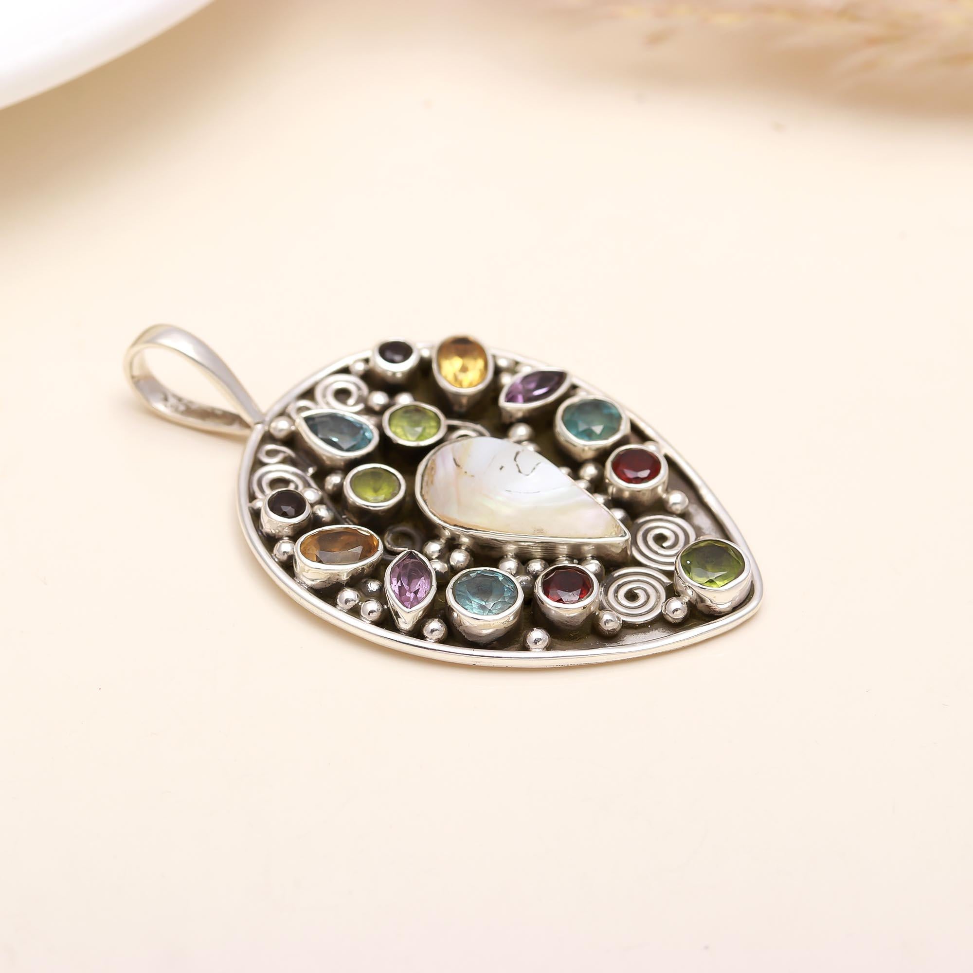 The Chroma Mosaic: Multi-Gem Silver Pendant