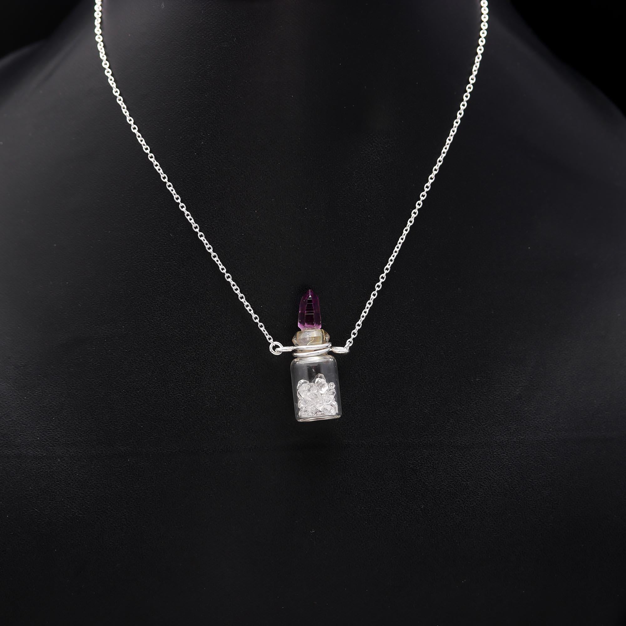 The Crystal Vessel: Amethyst & Quartz Wish Bottle Necklace