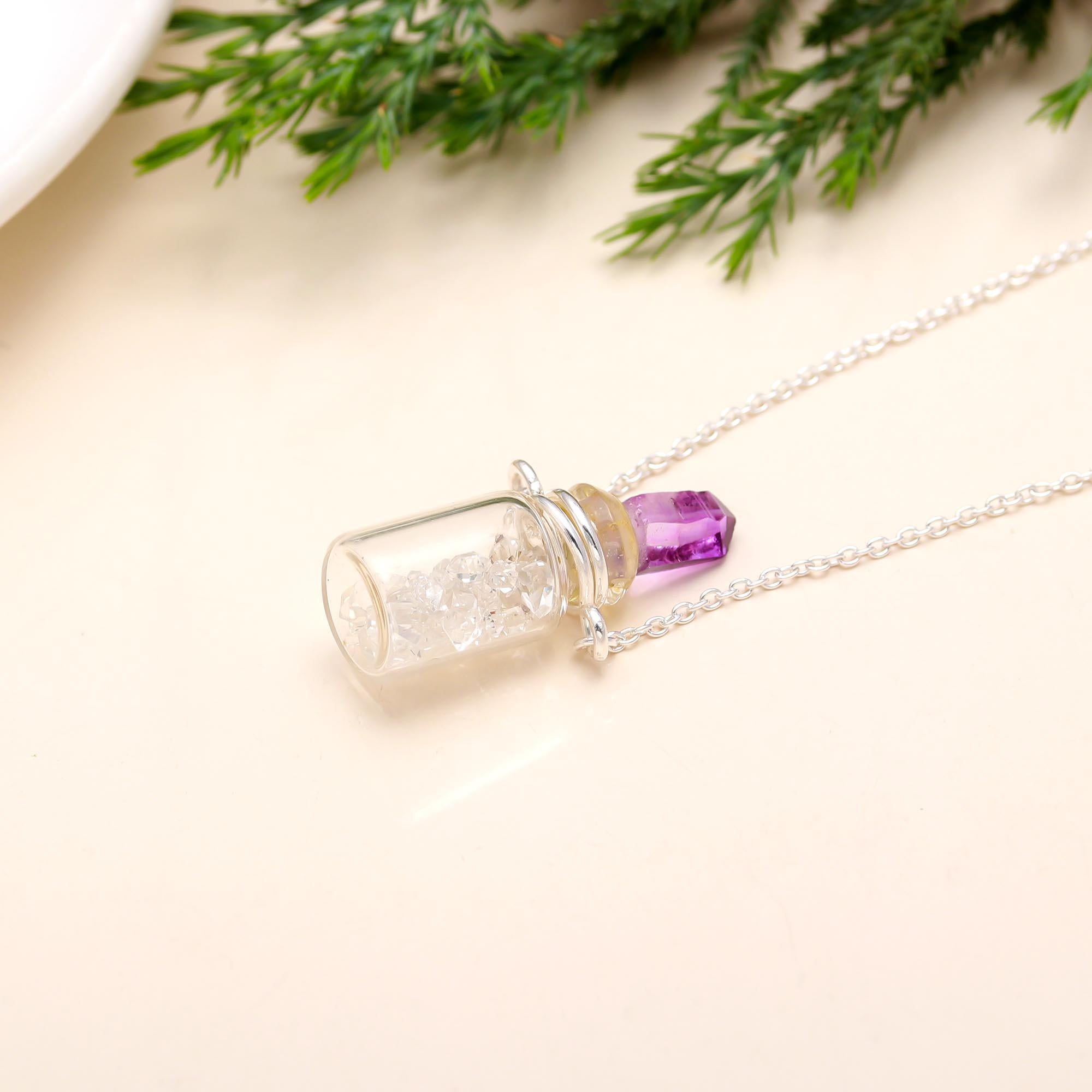 The Crystal Vessel: Amethyst & Quartz Wish Bottle Necklace
