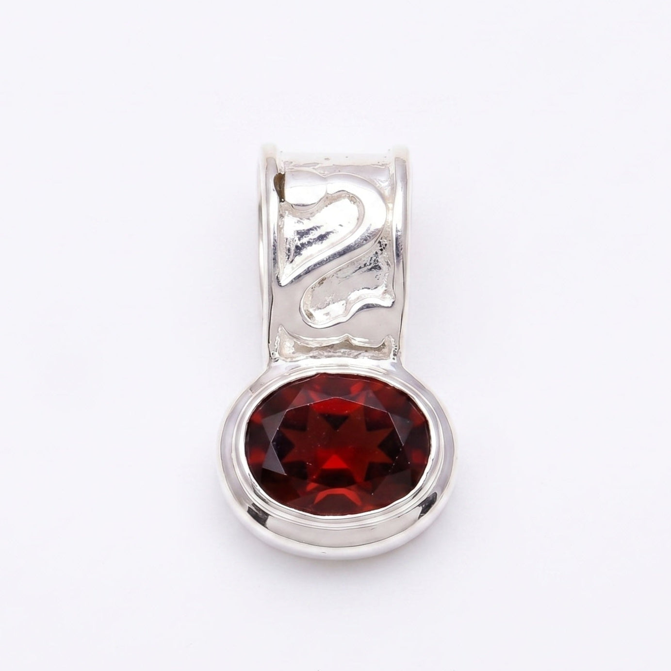 The Red Ember: Garnet Slider Bar Silver Pendant