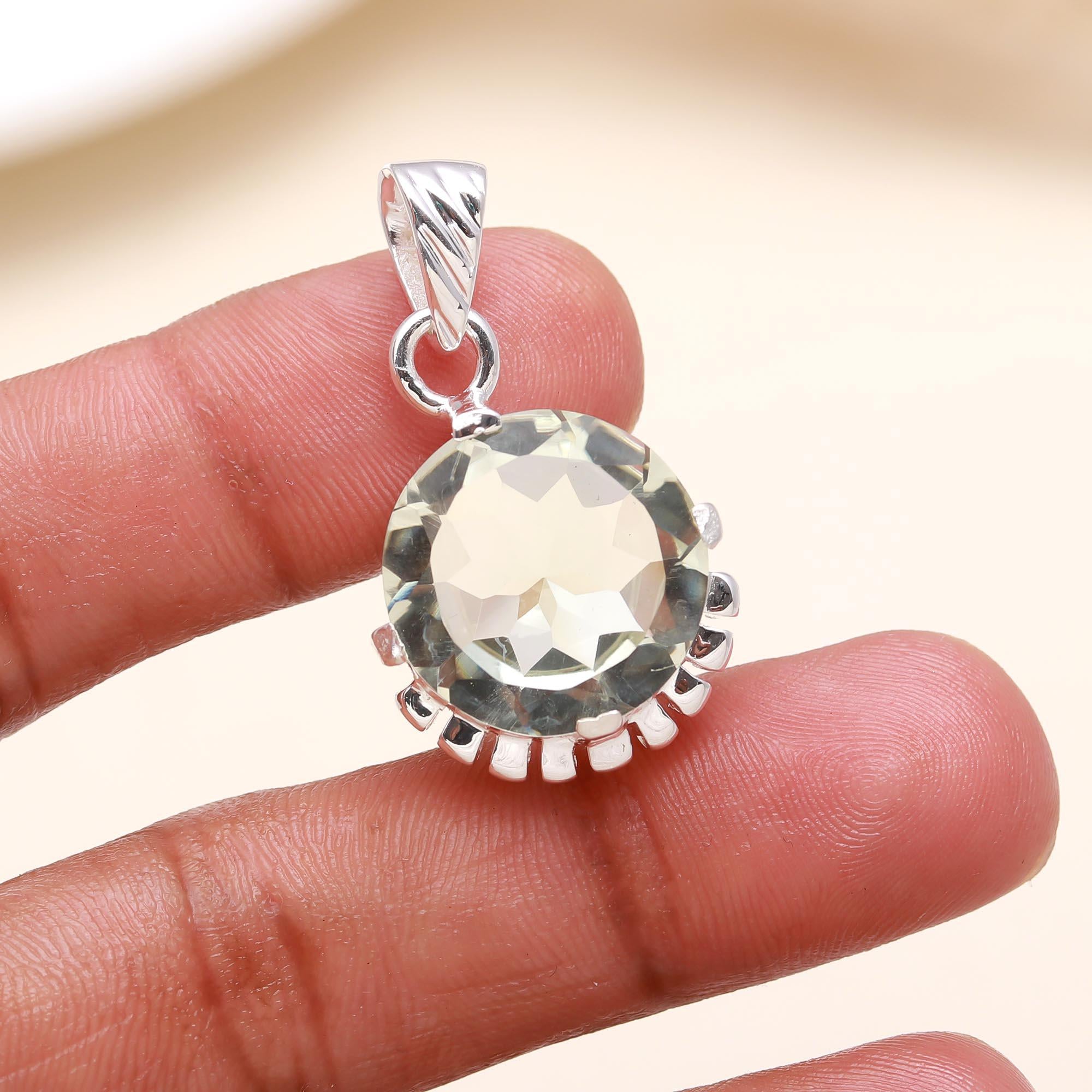 The Green Mist: Green Amethyst Crown Silver Pendant