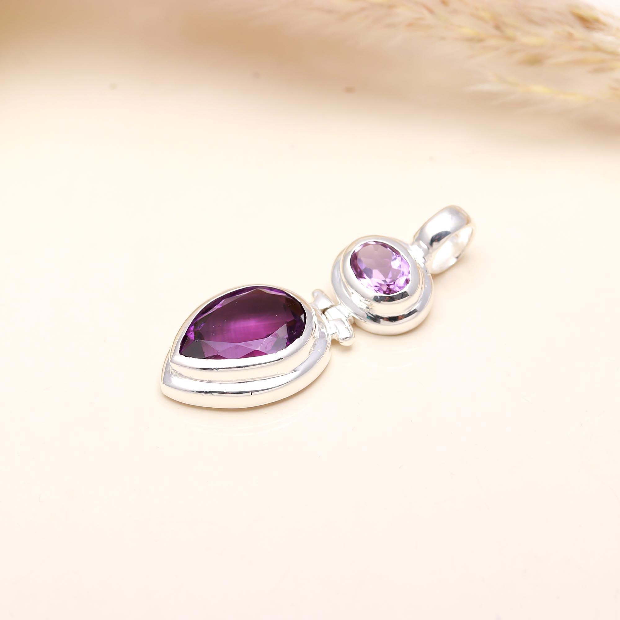 The Purple Duo: Amethyst Double Stone Silver Pendant
