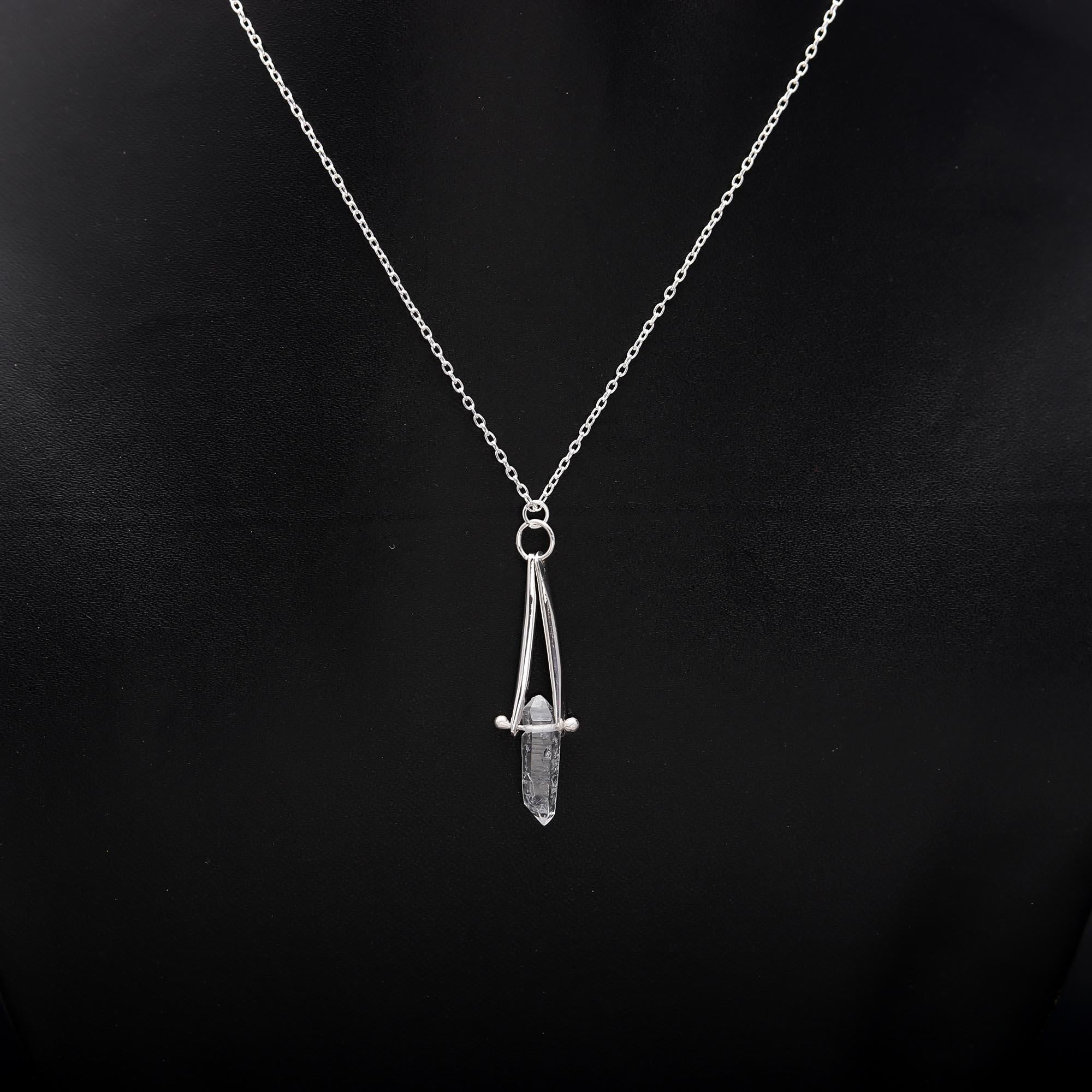 925 Silver Clear Quartz Pendant Necklace
