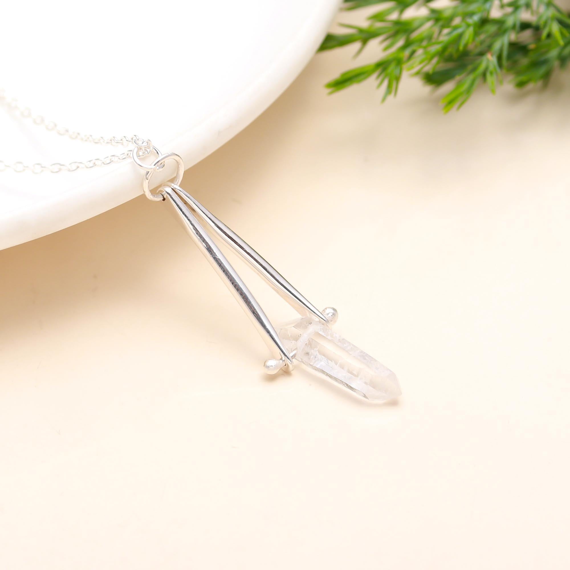 925 Silver Clear Quartz Pendant Necklace