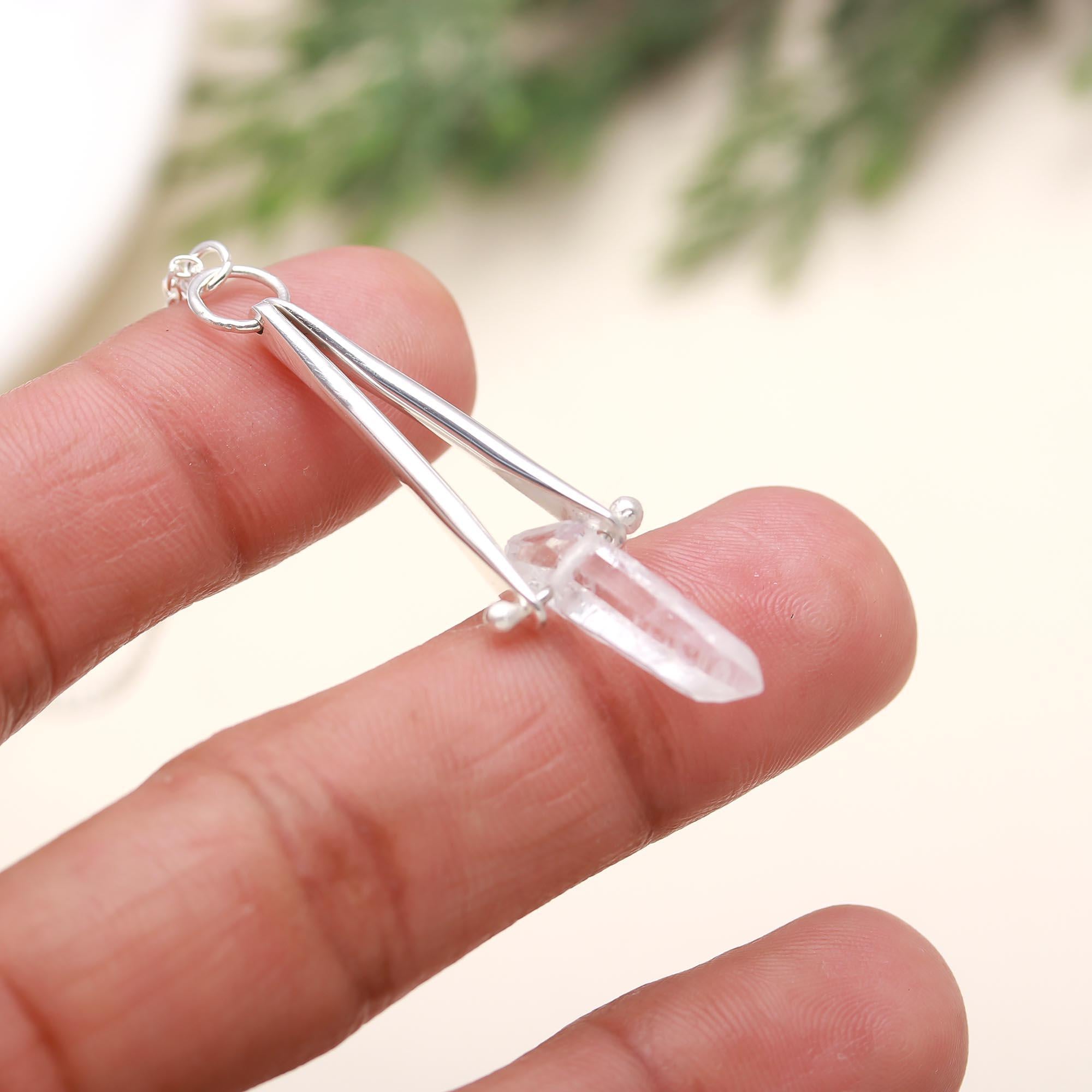 925 Silver Clear Quartz Pendant Necklace