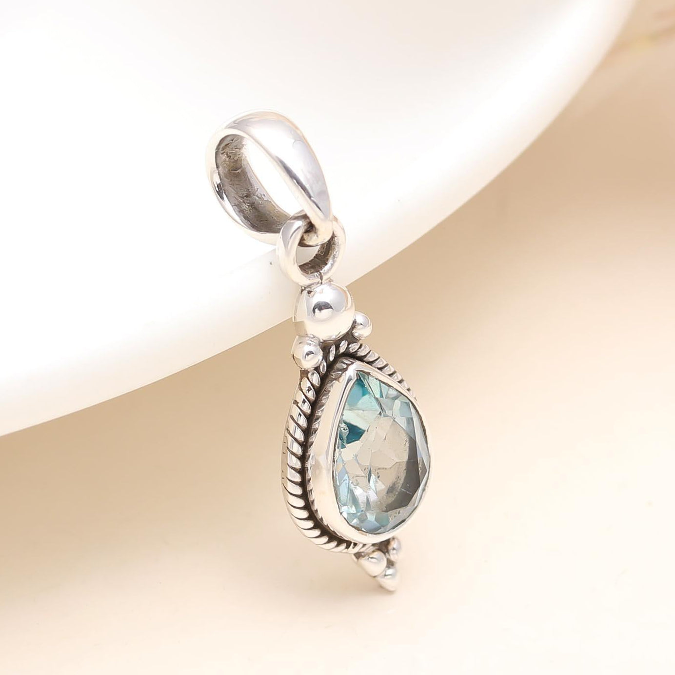 The Azure Rope: Blue Topaz & Silver Teardrop Pendant