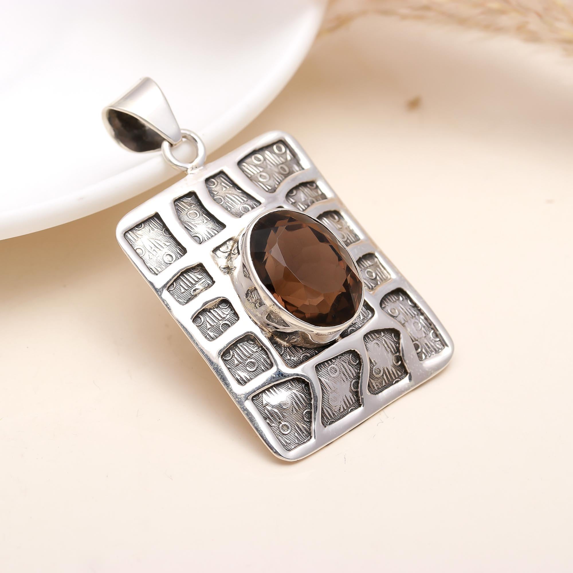 Square Box Pendant With Smokey Quartz