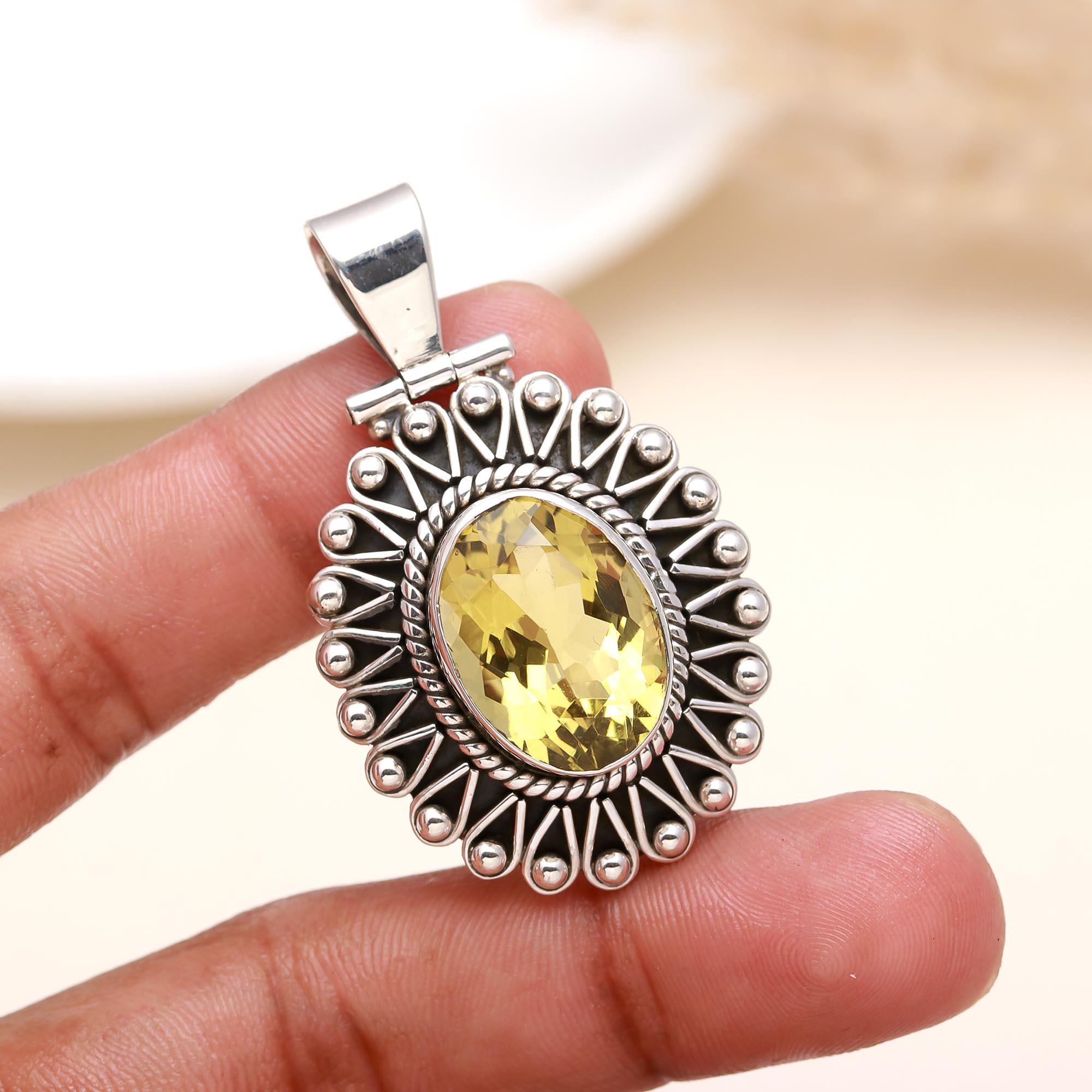 Solid 925 Sterling Silver Citrine Pendant