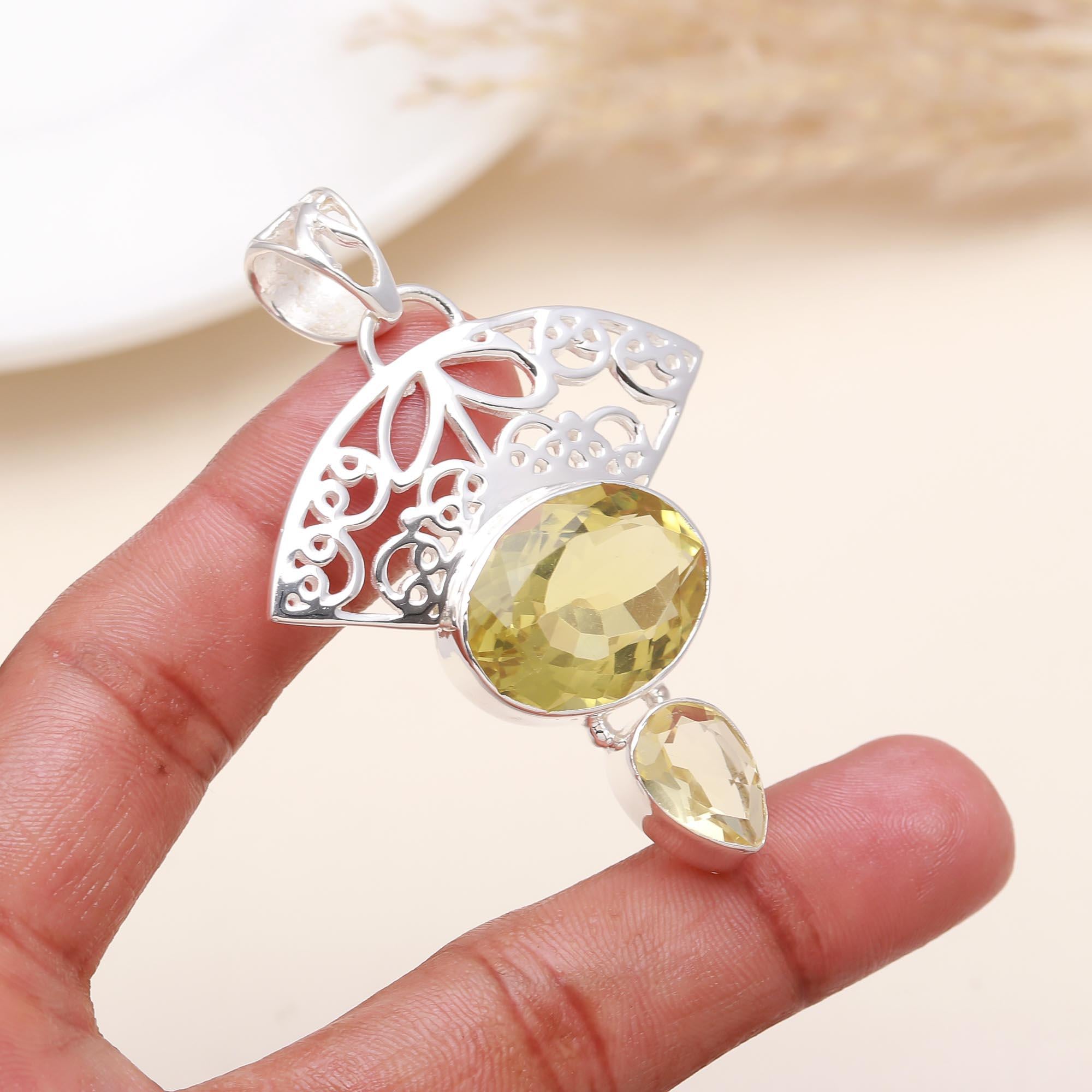 The Solar Fan: Art Deco Lemon Quartz Silver Pendant